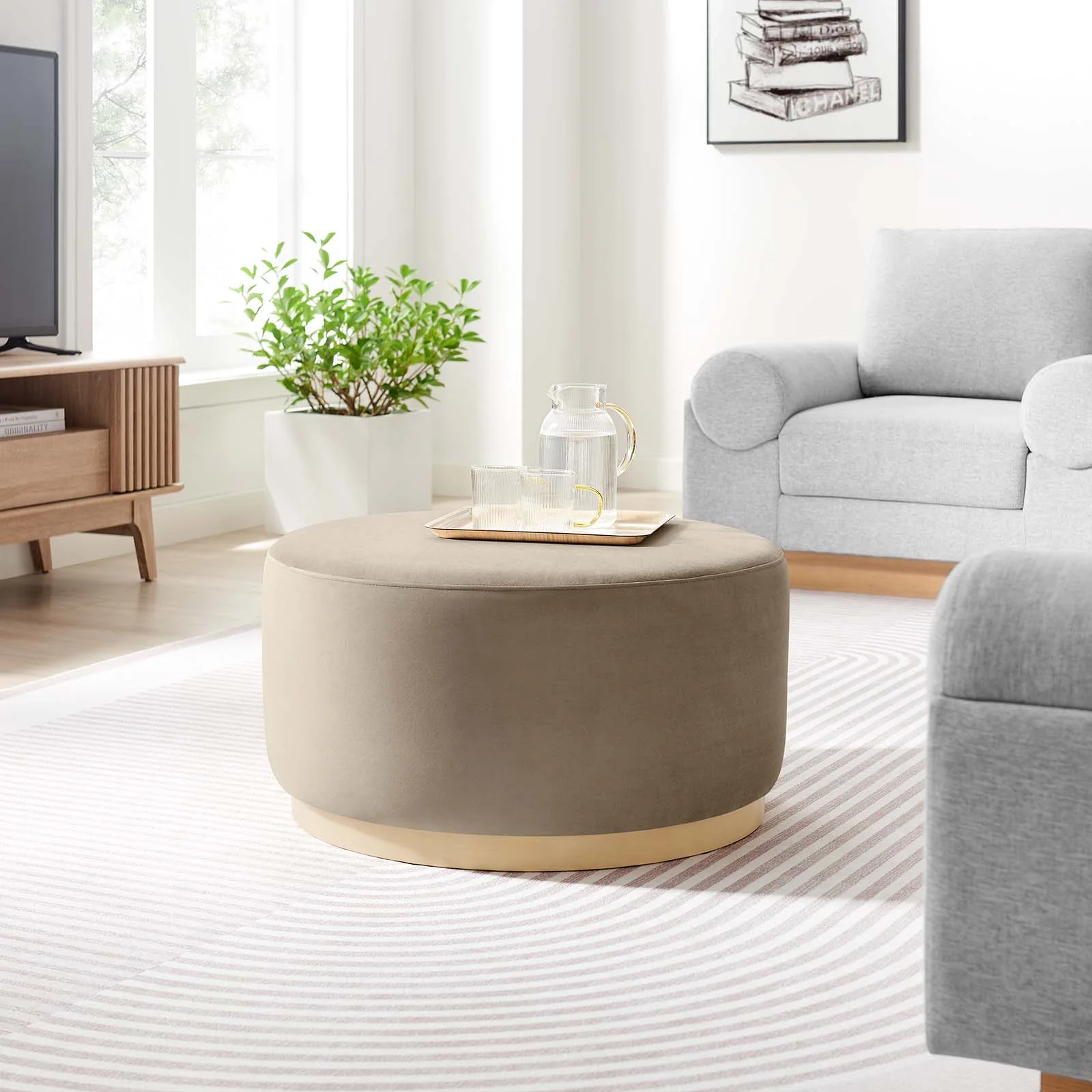 Tilden Large 29" Round Performance Velvet Upholstered Ottoman By Modway - EEI-6648 - Image 35