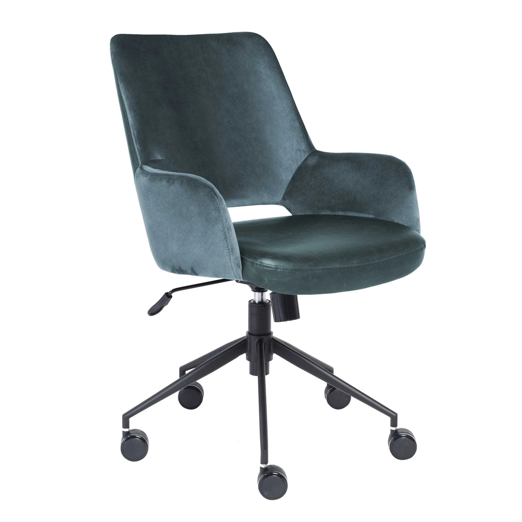 Tilt Office Chair in Blue Fabric and Leatherette with Black Base By Homeroots - Image 3