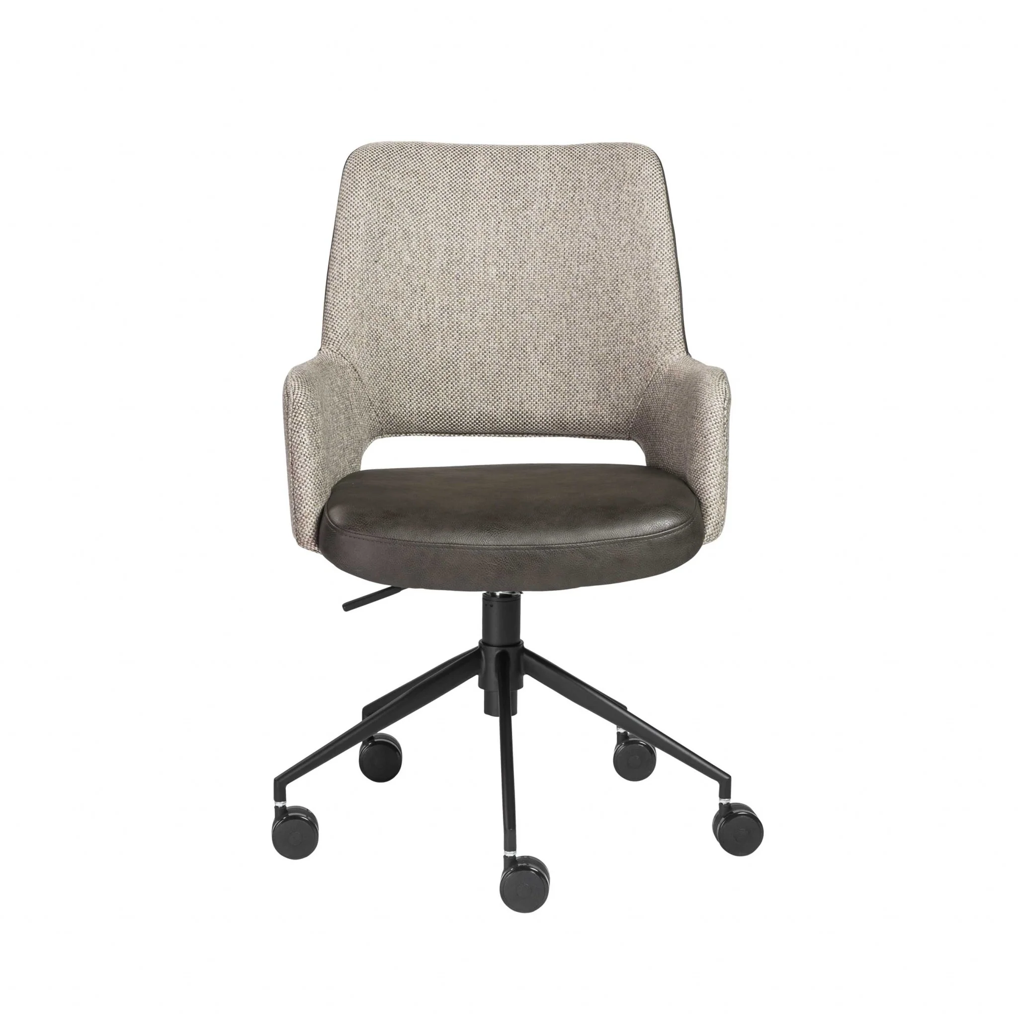 Tilt Office Chair in Light Gray Fabric and Dark Gray Leatherette with Black Base By Homeroots - Image 2