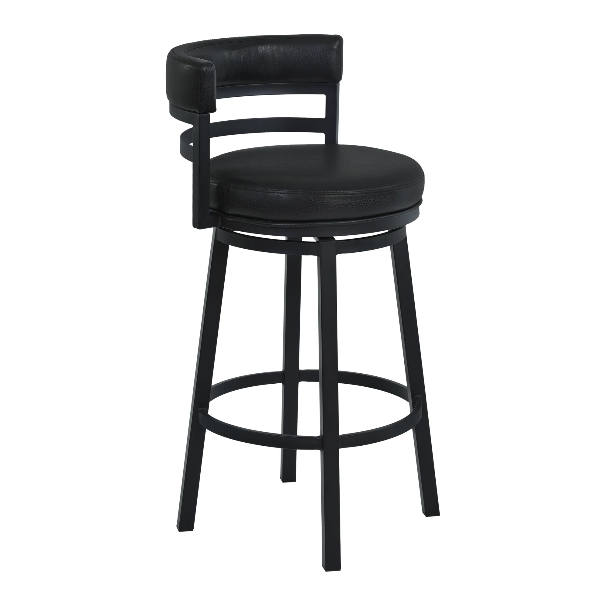 Titana 26" Counter Height Metal Swivel Barstool in Ford Black Pu and Black Finish By Armen Living - Image 2