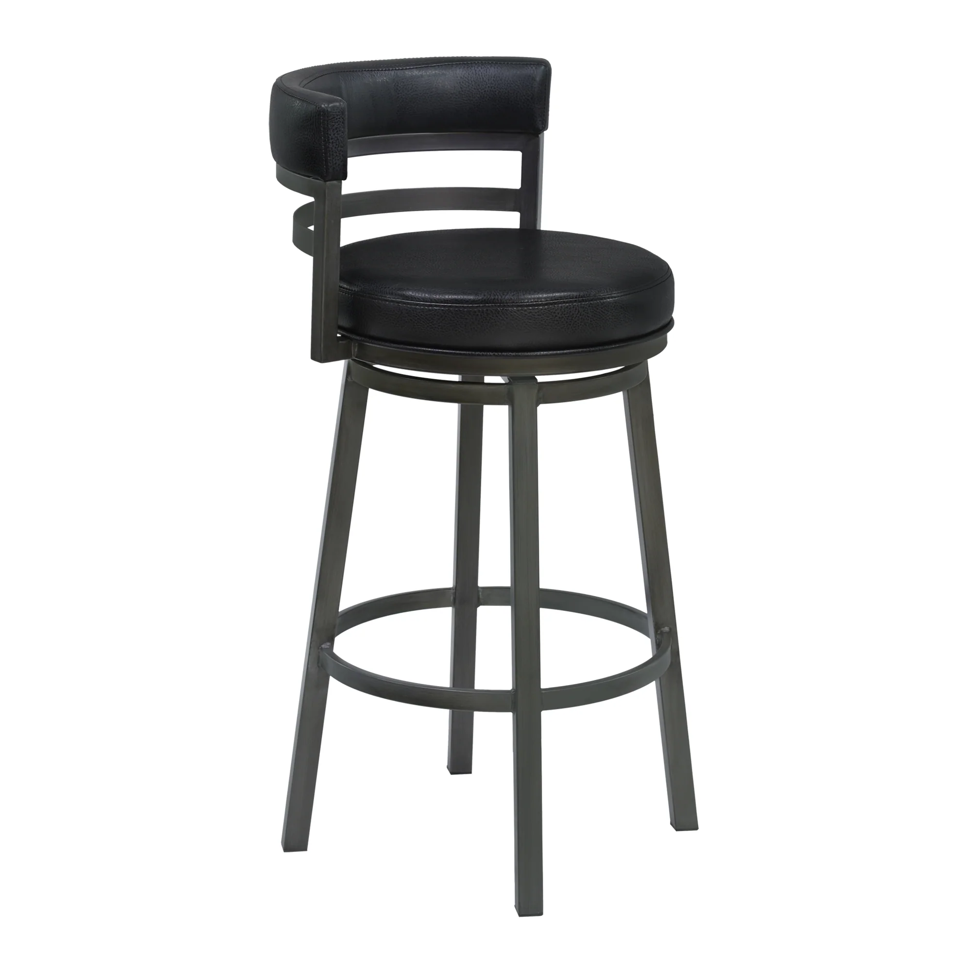 Titana 26" Counter Height Metal Swivel Barstool in Ford Black Pu and Mineral Finish By Armen Living - Image 2
