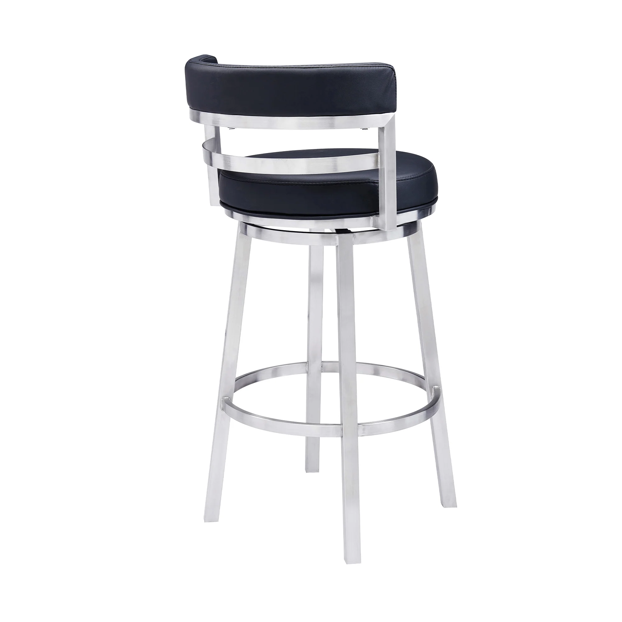 Titana 26" Counter Height Swivel Black Faux Leather and Brushed Stainless Steel Bar Stool By Armen Living - Image 4