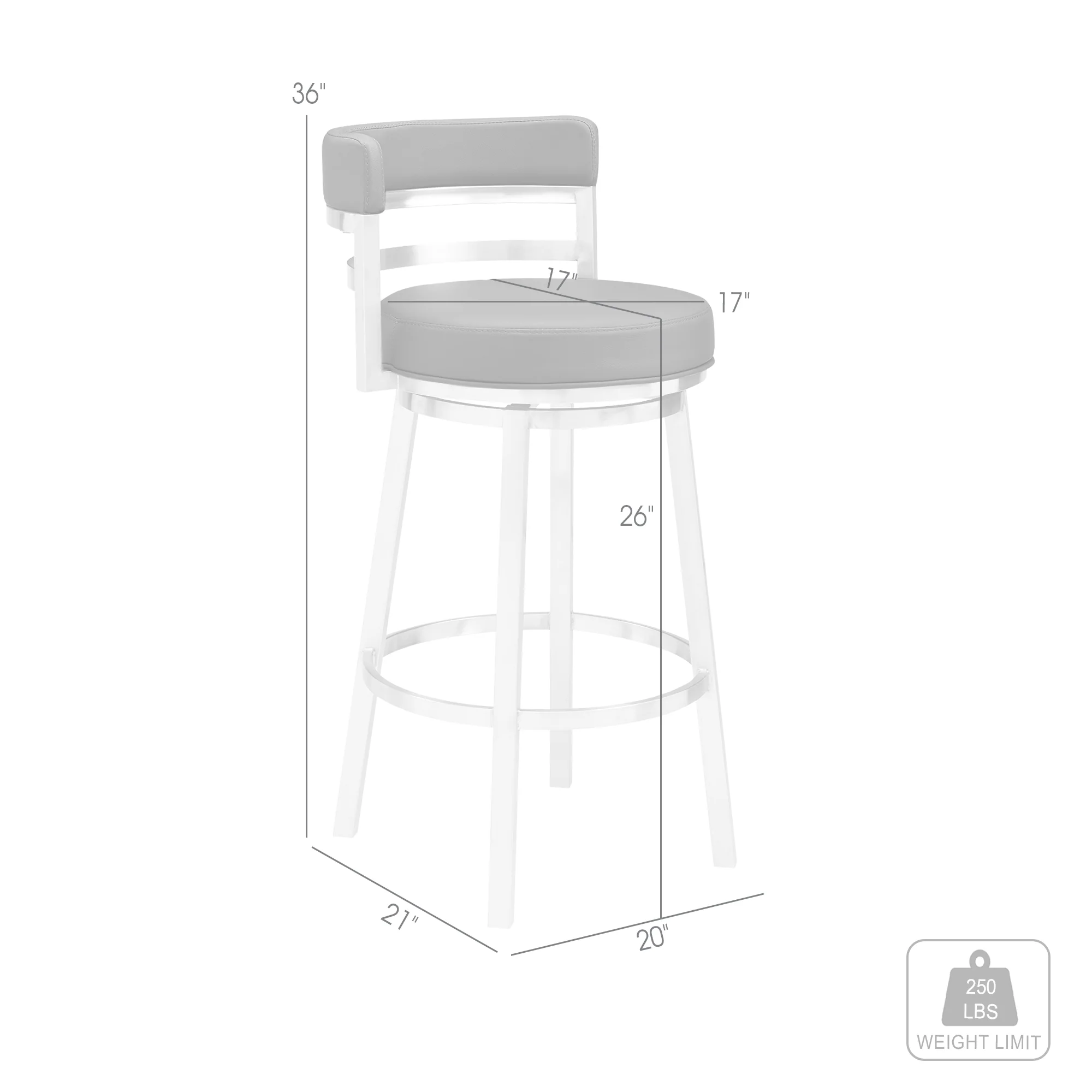 Titana 26" Counter Height Swivel Black Faux Leather and Brushed Stainless Steel Bar Stool By Armen Living - Image 9