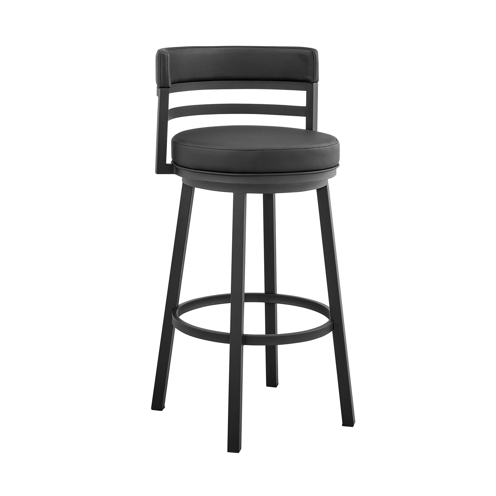 Titana 26" Counter Height Swivel Black Faux Leather and Metal Bar Stool By Armen Living - Image 2