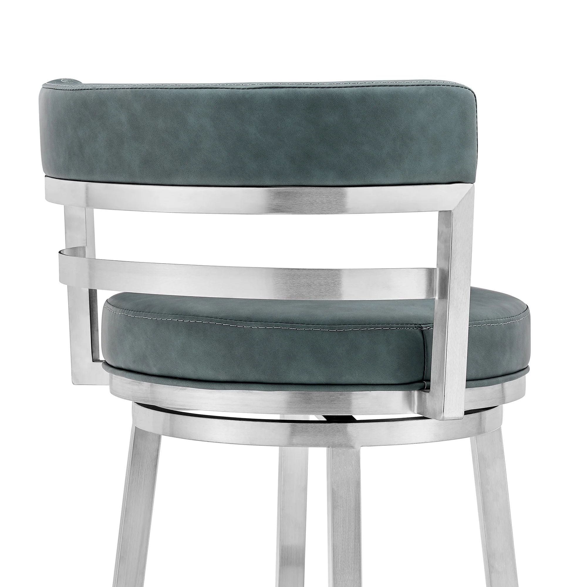 Titana 26" Counter Height Swivel Blue Faux Leather and Brushed Stainless Steel Bar Stool By Armen Living - Image 6