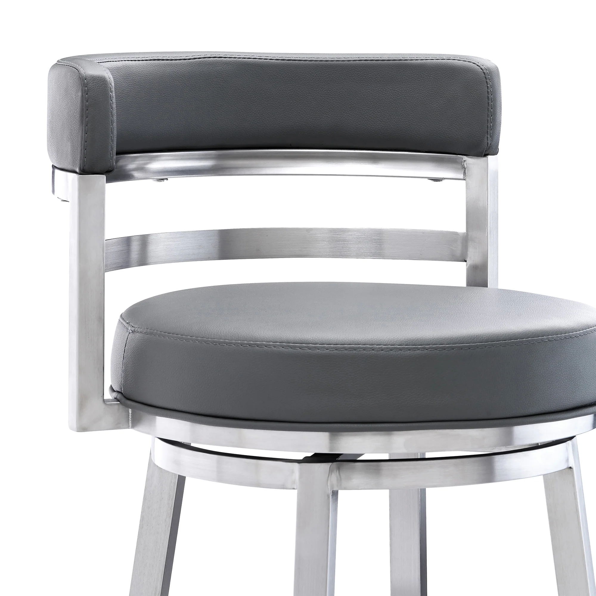 Titana 26" Counter Height Swivel Grey Faux Leather and Brushed Stainless Steel Bar Stool By Armen Living - Image 5