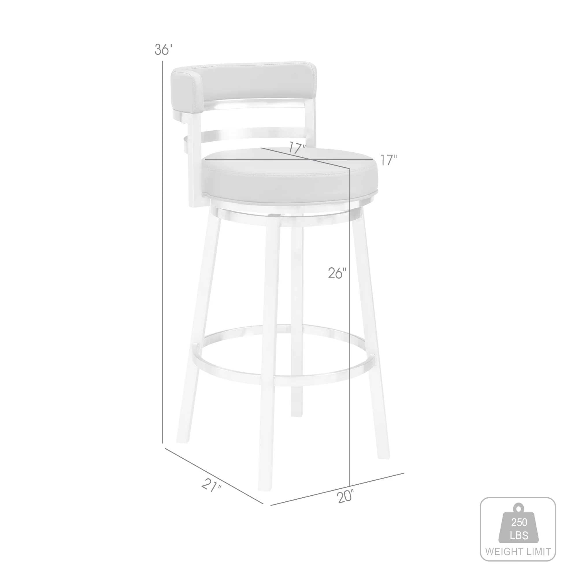 Titana 26" Counter Height Swivel Grey Faux Leather and Brushed Stainless Steel Bar Stool By Armen Living - Image 9