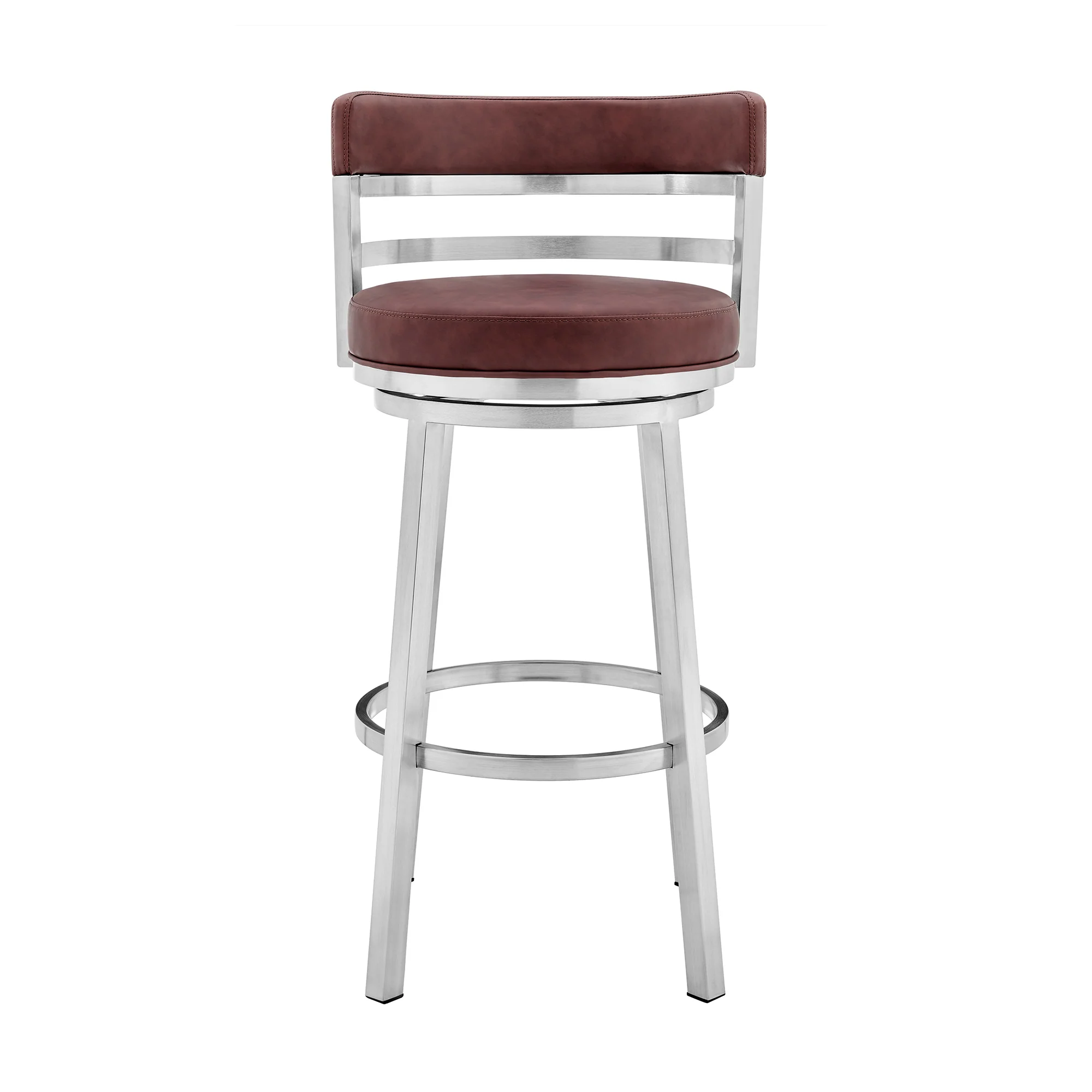 Titana 26" Counter Height Swivel Red Faux Leather and Brushed Stainless Steel Bar Stool By Armen Living - Image 3