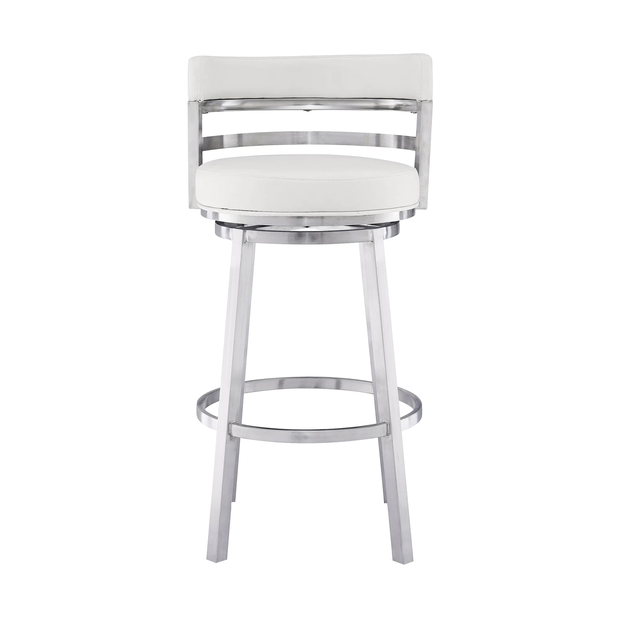 Titana 26" Counter Height Swivel White Faux Leather and Brushed Stainless Steel Bar Stool By Armen Living - Image 3