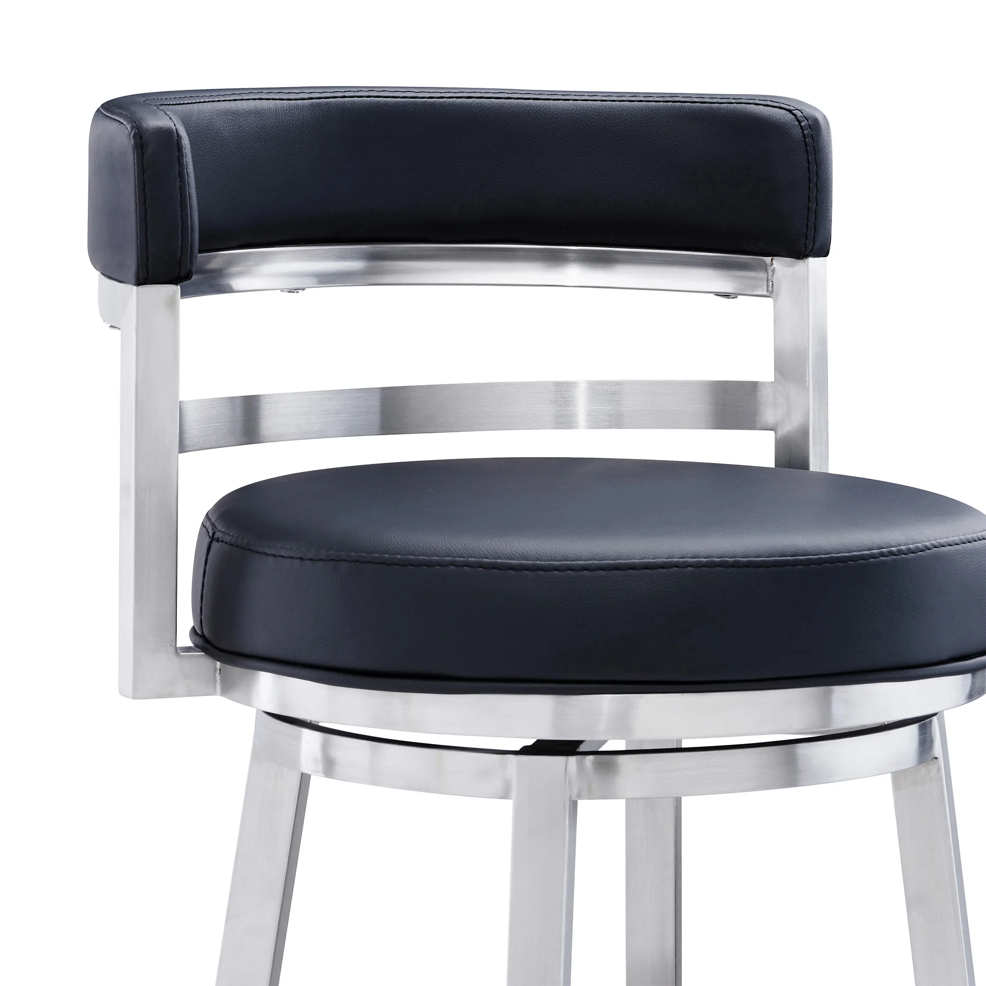 Titana 30" Bar Height Swivel Black Faux Leather and Brushed Stainless Steel Bar Stool By Armen Living - Image 5