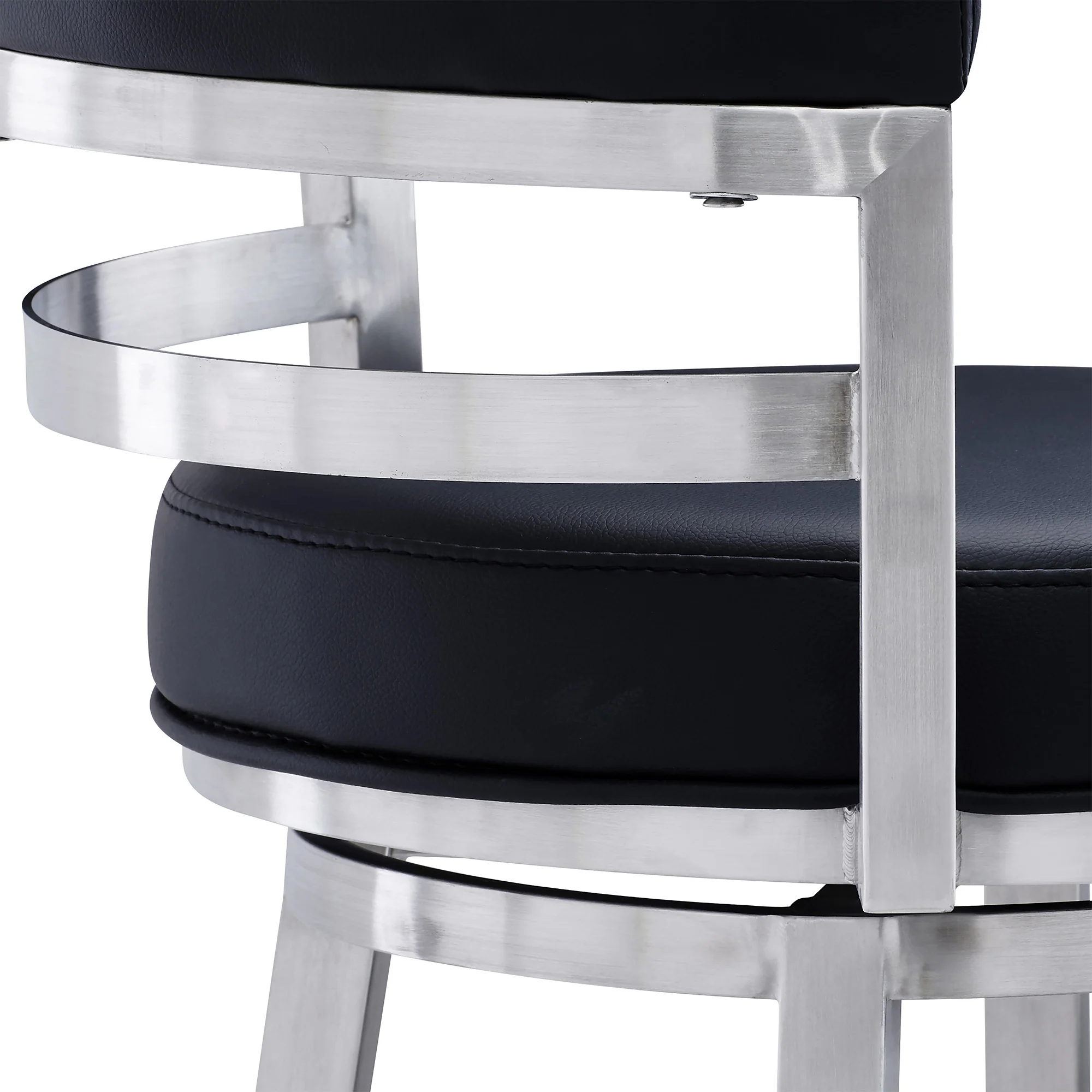 Titana 30" Bar Height Swivel Black Faux Leather and Brushed Stainless Steel Bar Stool By Armen Living - Image 6