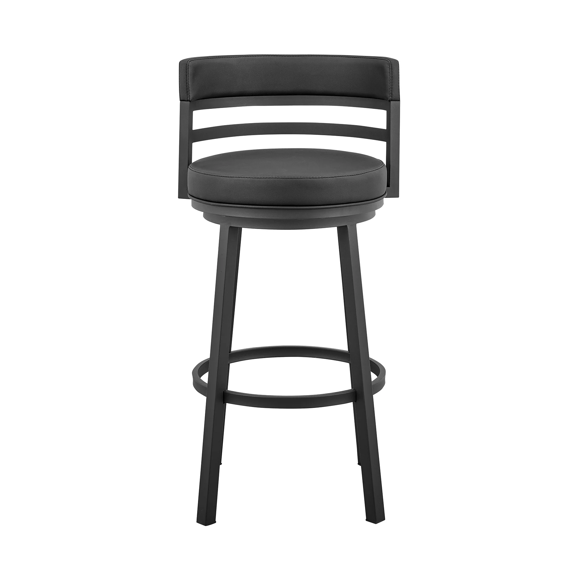 Titana 30" Bar Height Swivel Black Faux Leather and Metal Bar Stool By Armen Living - Image 3