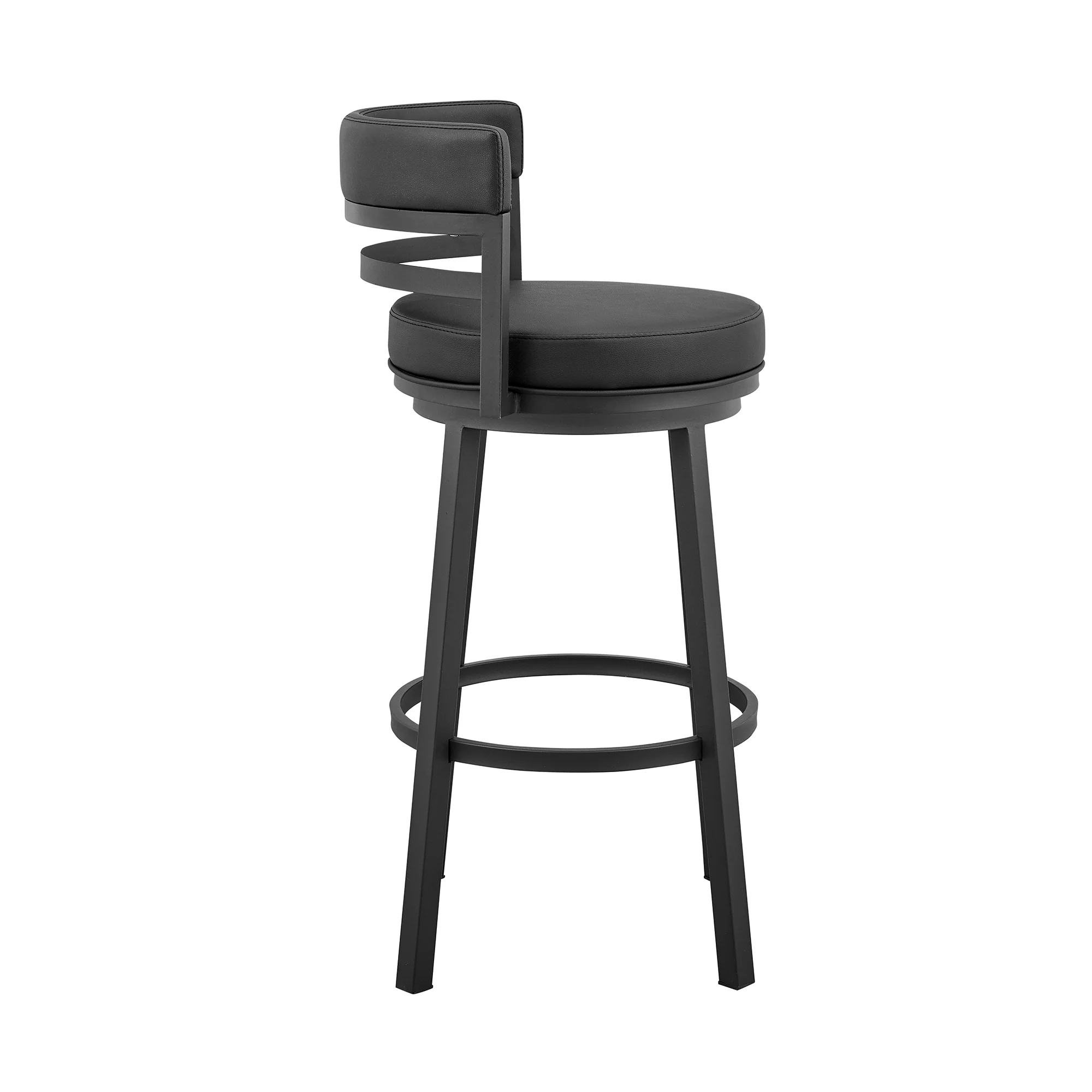 Titana 30" Bar Height Swivel Black Faux Leather and Metal Bar Stool By Armen Living - Image 4