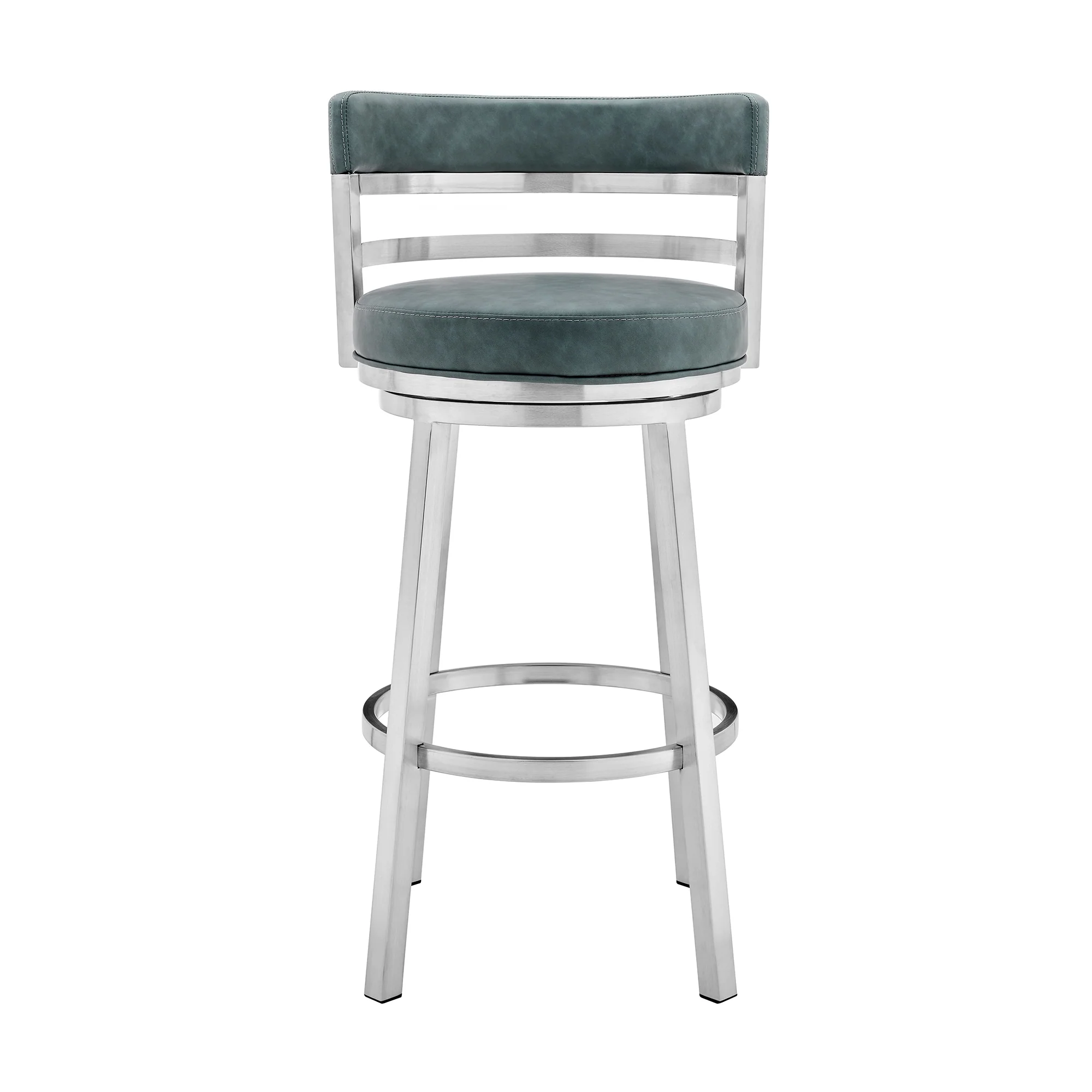 Titana 30" Bar Height Swivel Blue Faux Leather and Brushed Stainless Steel Bar Stool By Armen Living - Image 3