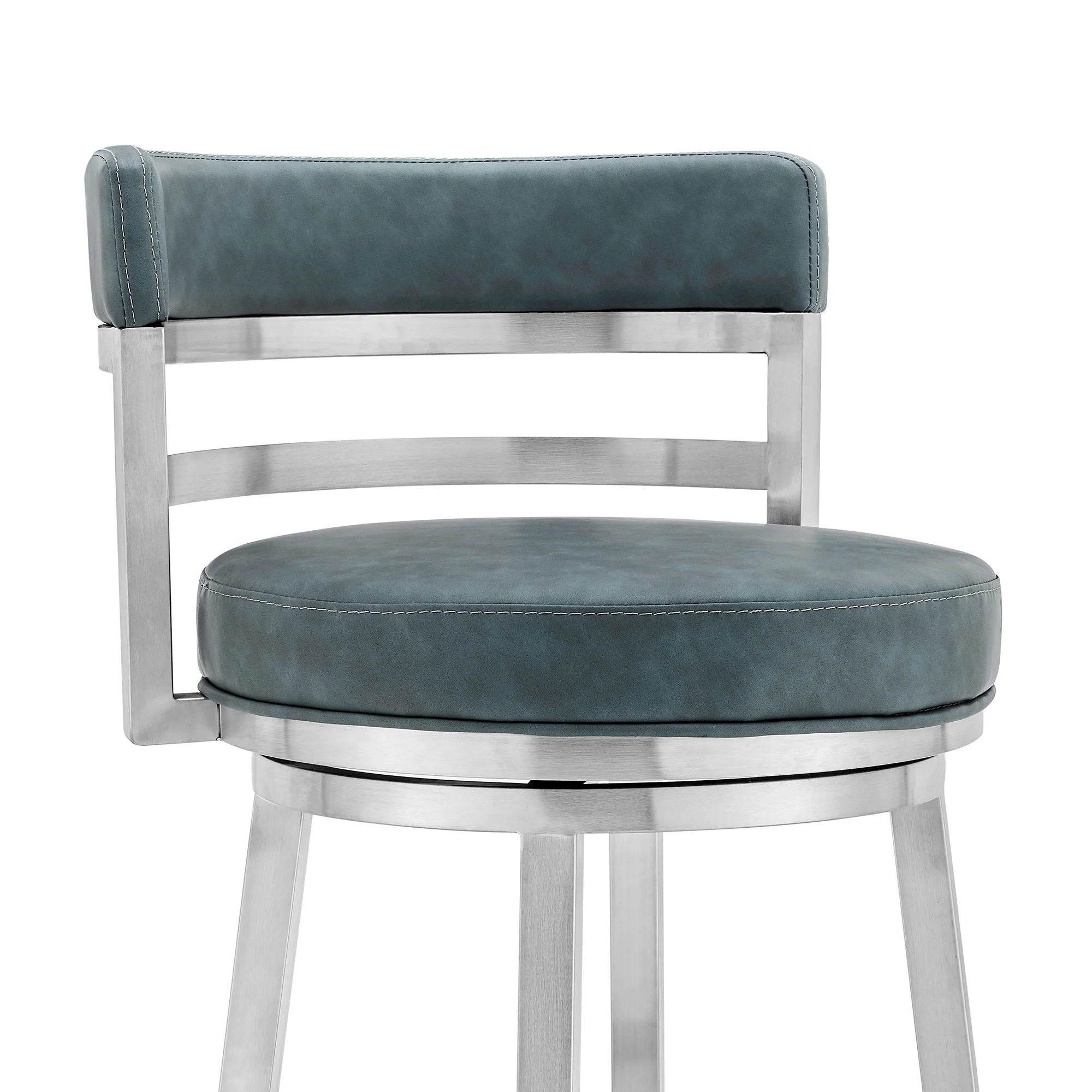 Titana 30" Bar Height Swivel Blue Faux Leather and Brushed Stainless Steel Bar Stool By Armen Living - Image 5