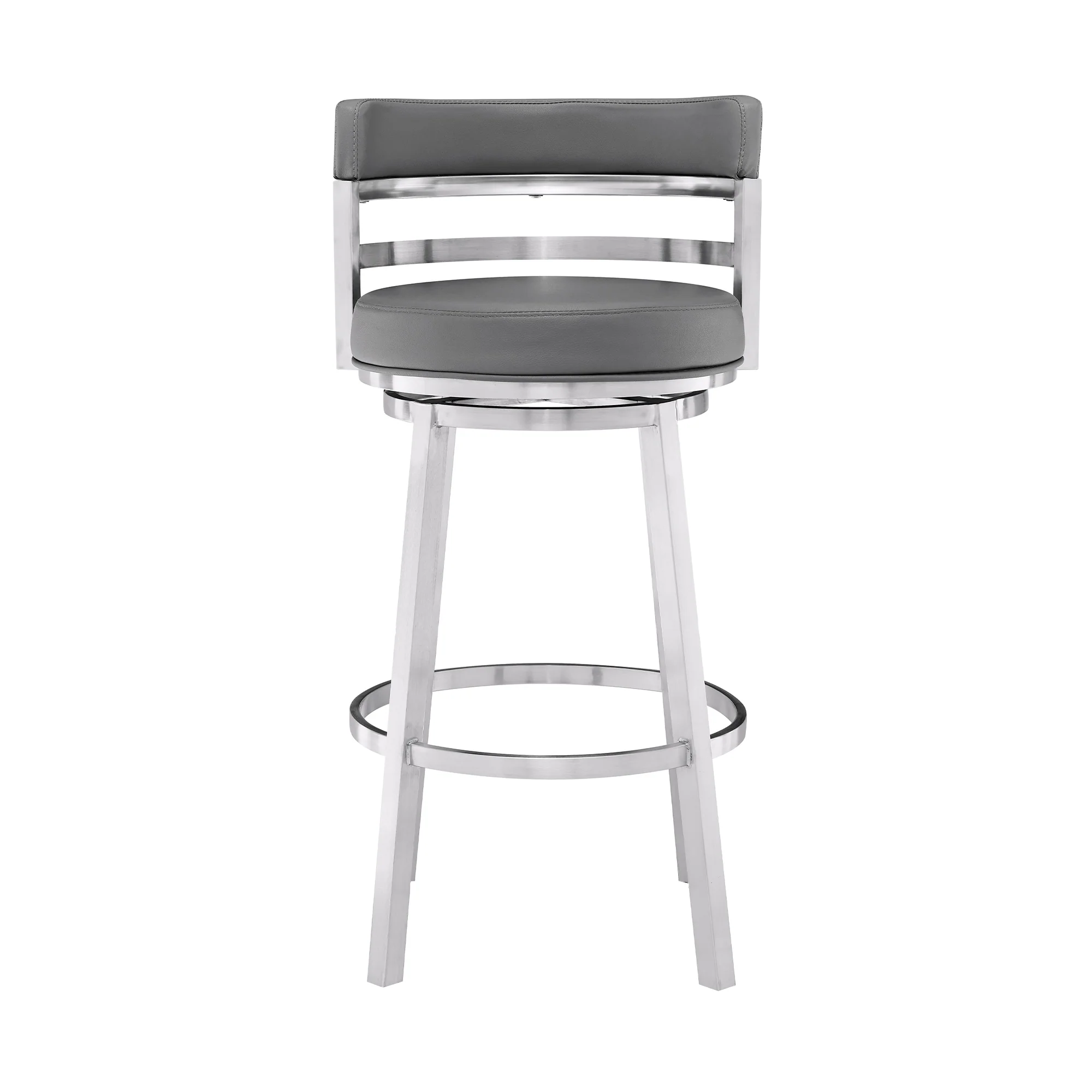 Titana 30" Bar Height Swivel Grey Faux Leather and Brushed Stainless Steel Bar Stool By Armen Living - Image 3