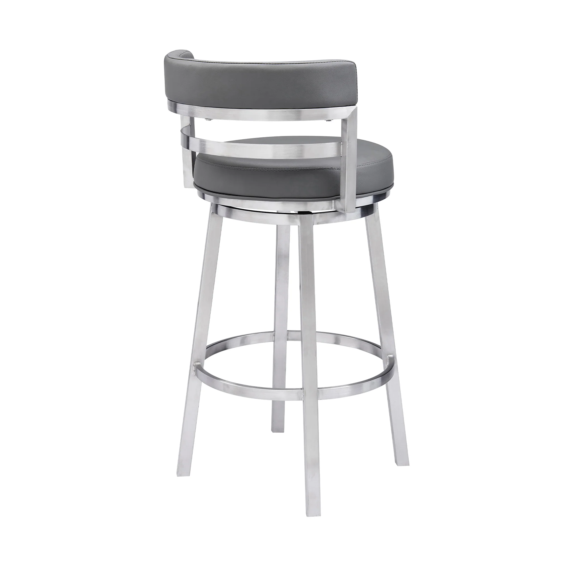 Titana 30" Bar Height Swivel Grey Faux Leather and Brushed Stainless Steel Bar Stool By Armen Living - Image 4