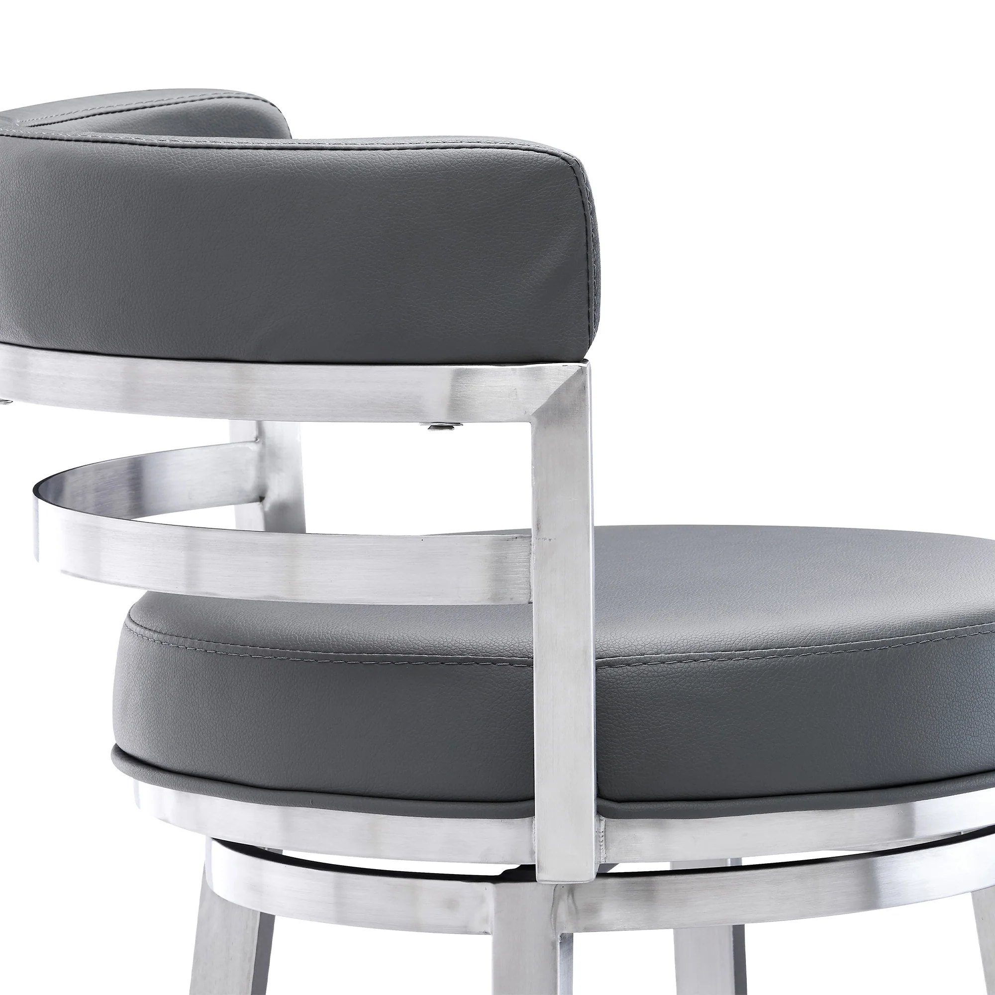 Titana 30" Bar Height Swivel Grey Faux Leather and Brushed Stainless Steel Bar Stool By Armen Living - Image 6