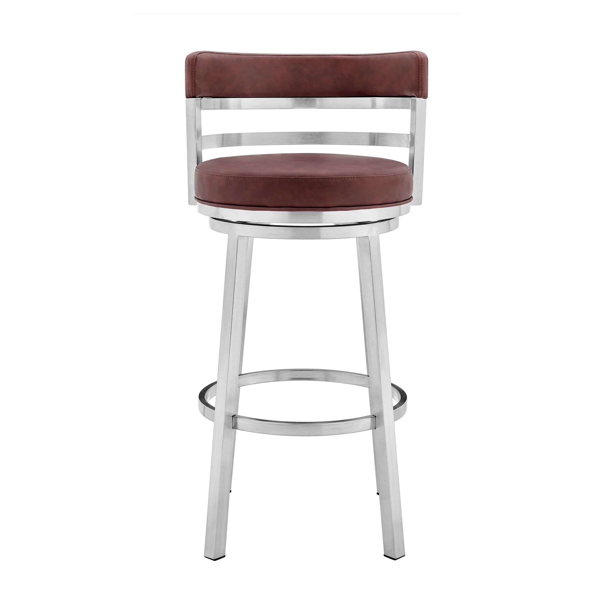 Titana 30" Bar Height Swivel Red Faux Leather and Brushed Stainless Steel Bar Stool By Armen Living - Image 3