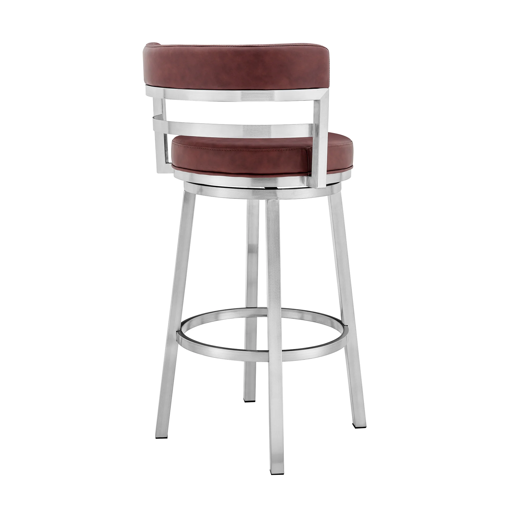 Titana 30" Bar Height Swivel Red Faux Leather and Brushed Stainless Steel Bar Stool By Armen Living - Image 4