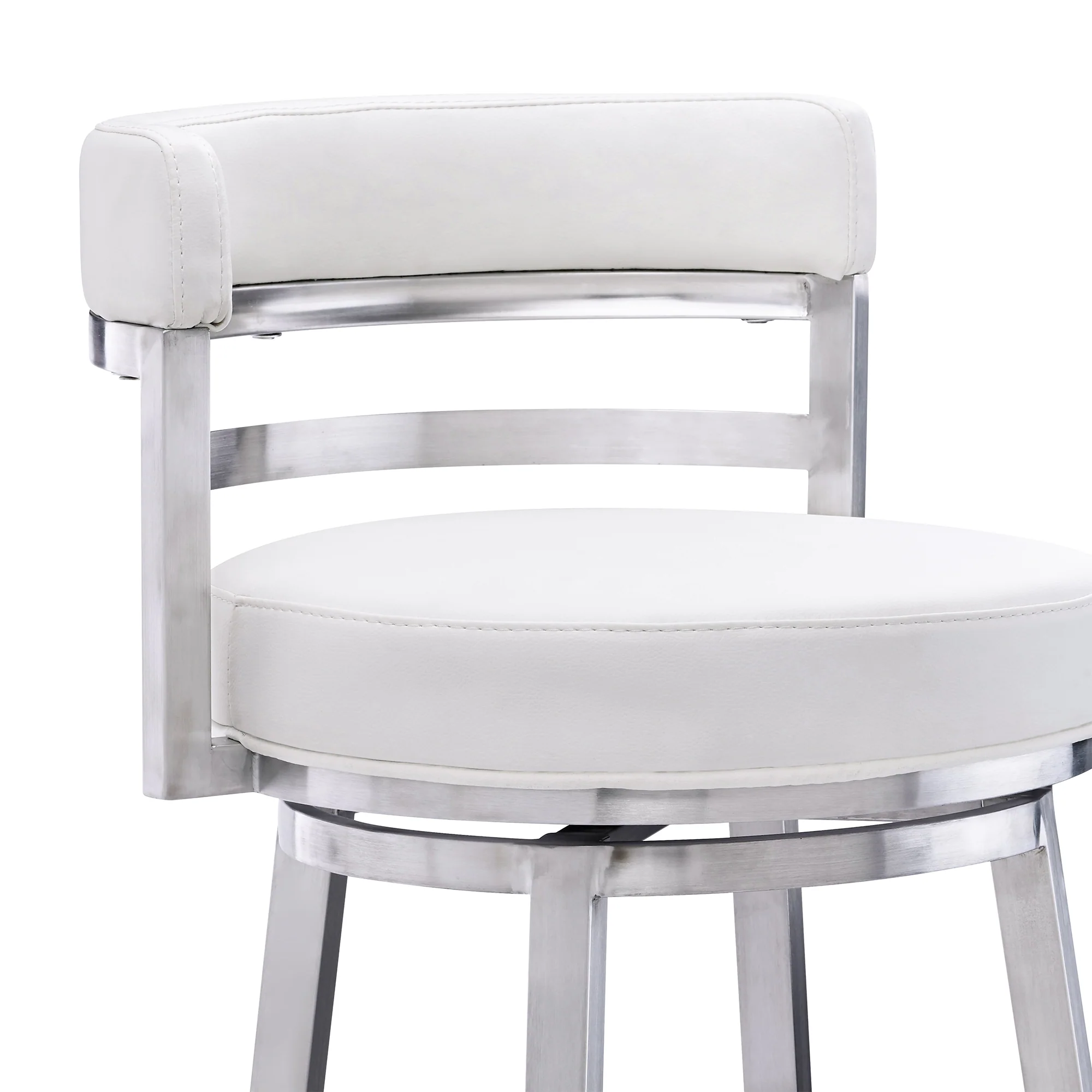 Titana 30" Bar Height Swivel White Faux Leather and Brushed Stainless Steel Bar Stool By Armen Living - Image 5