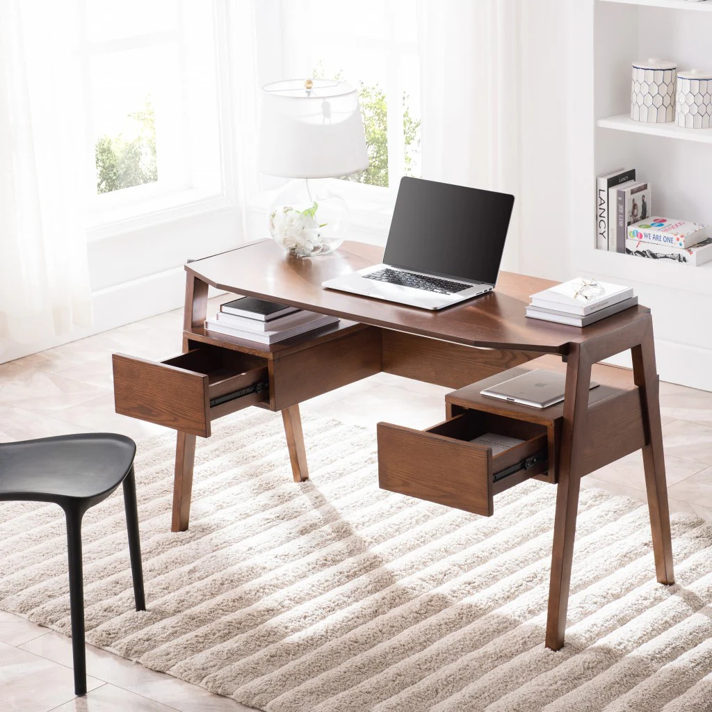 Tobacco Brown Modern Writing Desk with Storage By Homeroots - Image 3