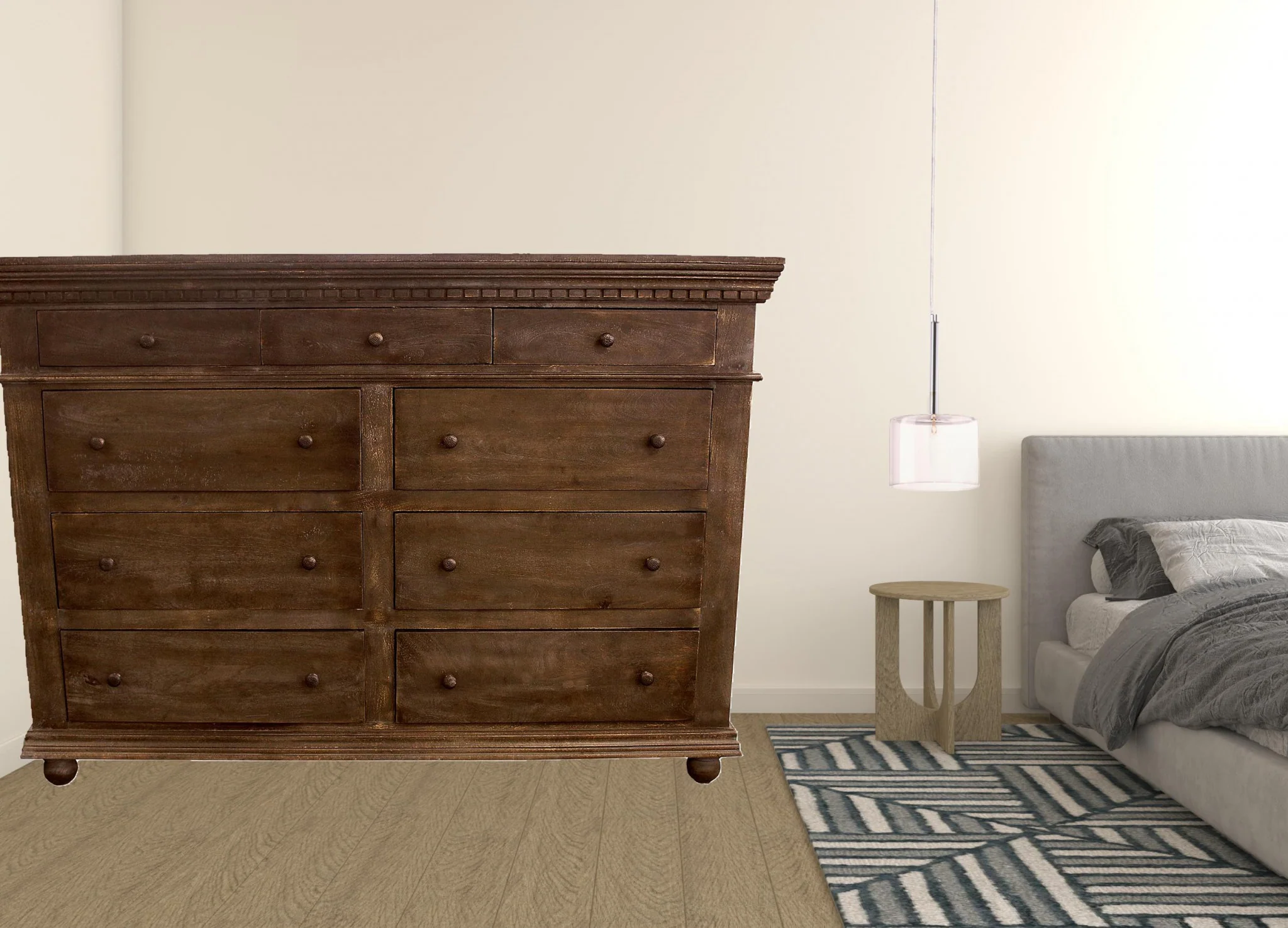 Tobacco Solid Wood Nine Drawer Gentleman's Chest By Homeroots - Image 4