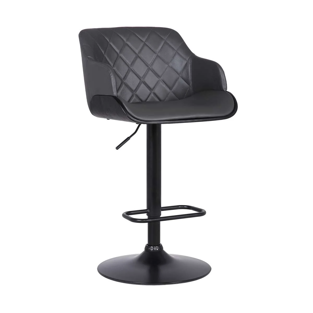 Toby Grey Faux Leather Adjustable Height Swivel Black Wood and Metal Bar Stool By Armen Living - Image 2