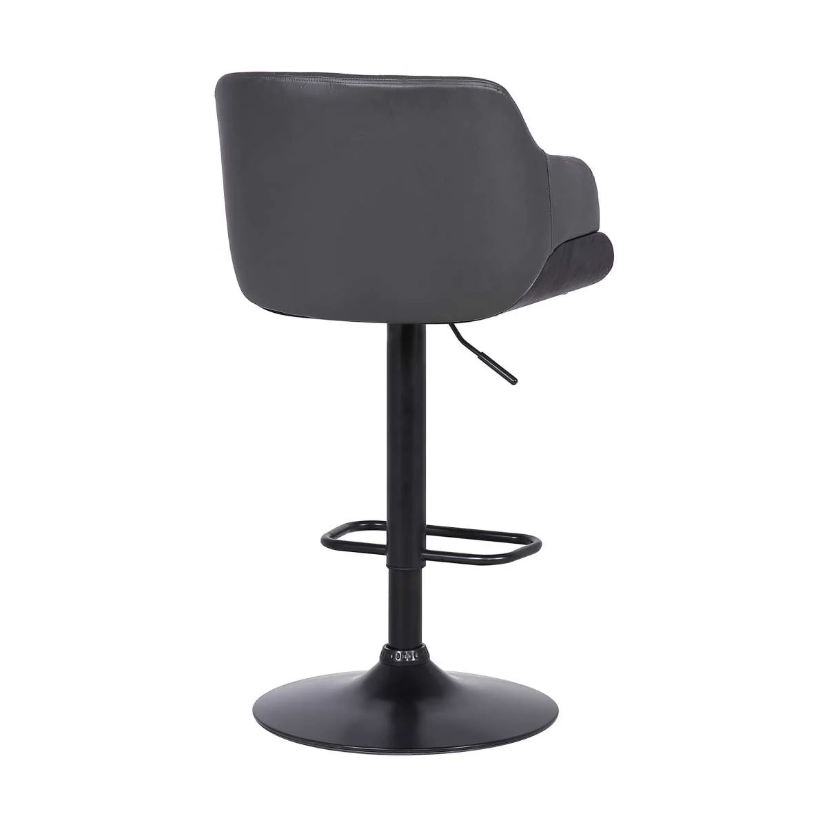 Toby Grey Faux Leather Adjustable Height Swivel Black Wood and Metal Bar Stool By Armen Living - Image 4