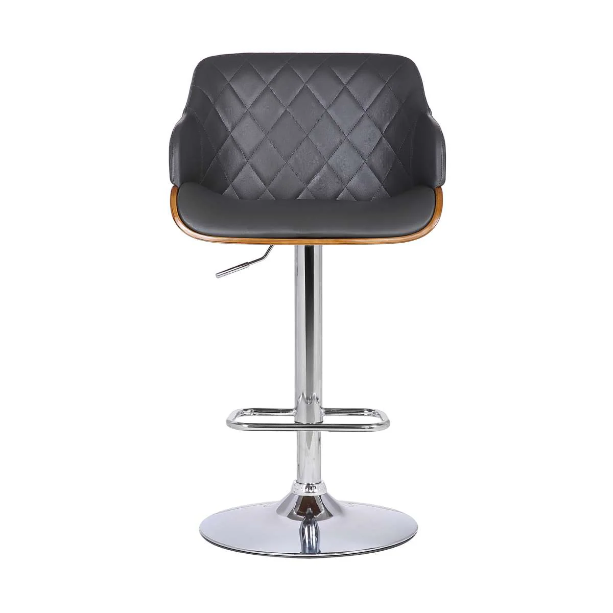 Toby Grey Faux Leather Adjustable Height Swivel Walnut Wood and Chrome Bar Stool By Armen Living - Image 3