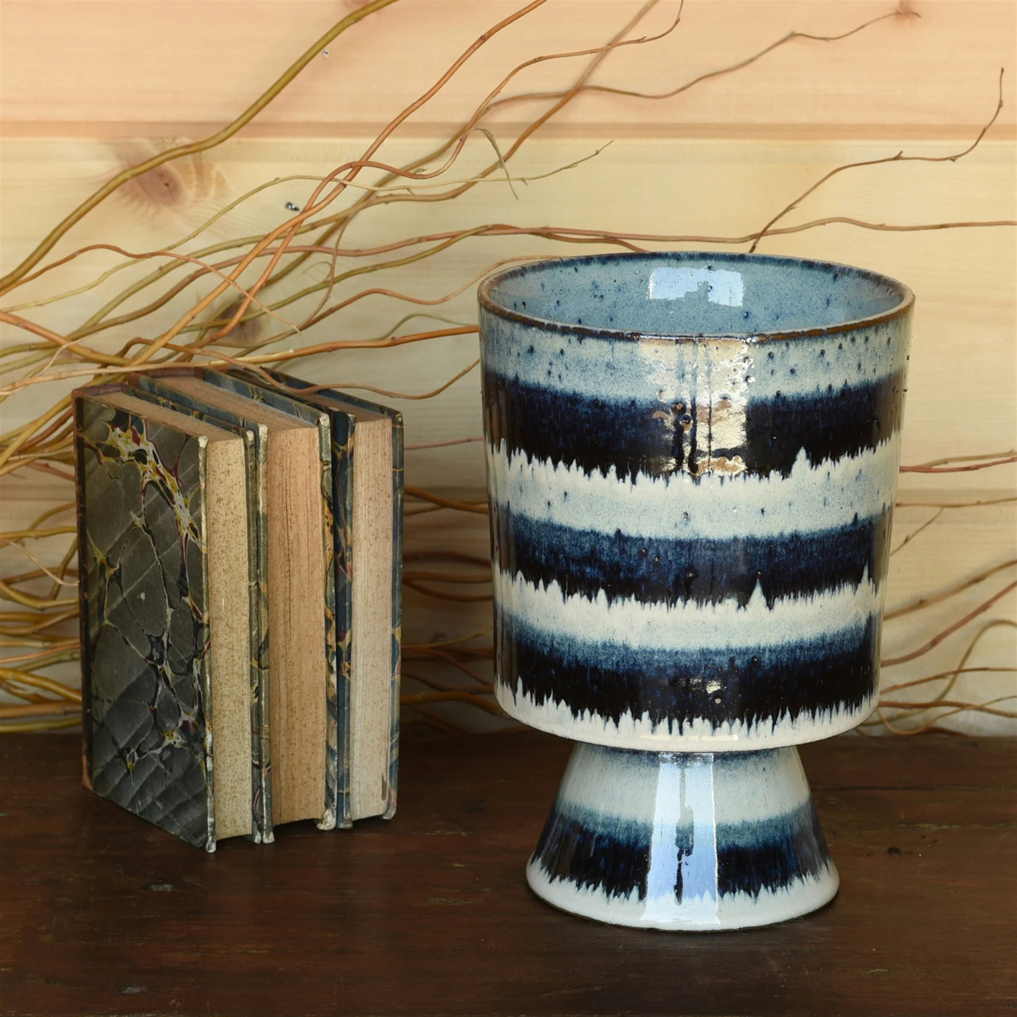 Toku Chalice, Ceramic - Indigo Stripe Set Of 2 By HomArt - Image 4