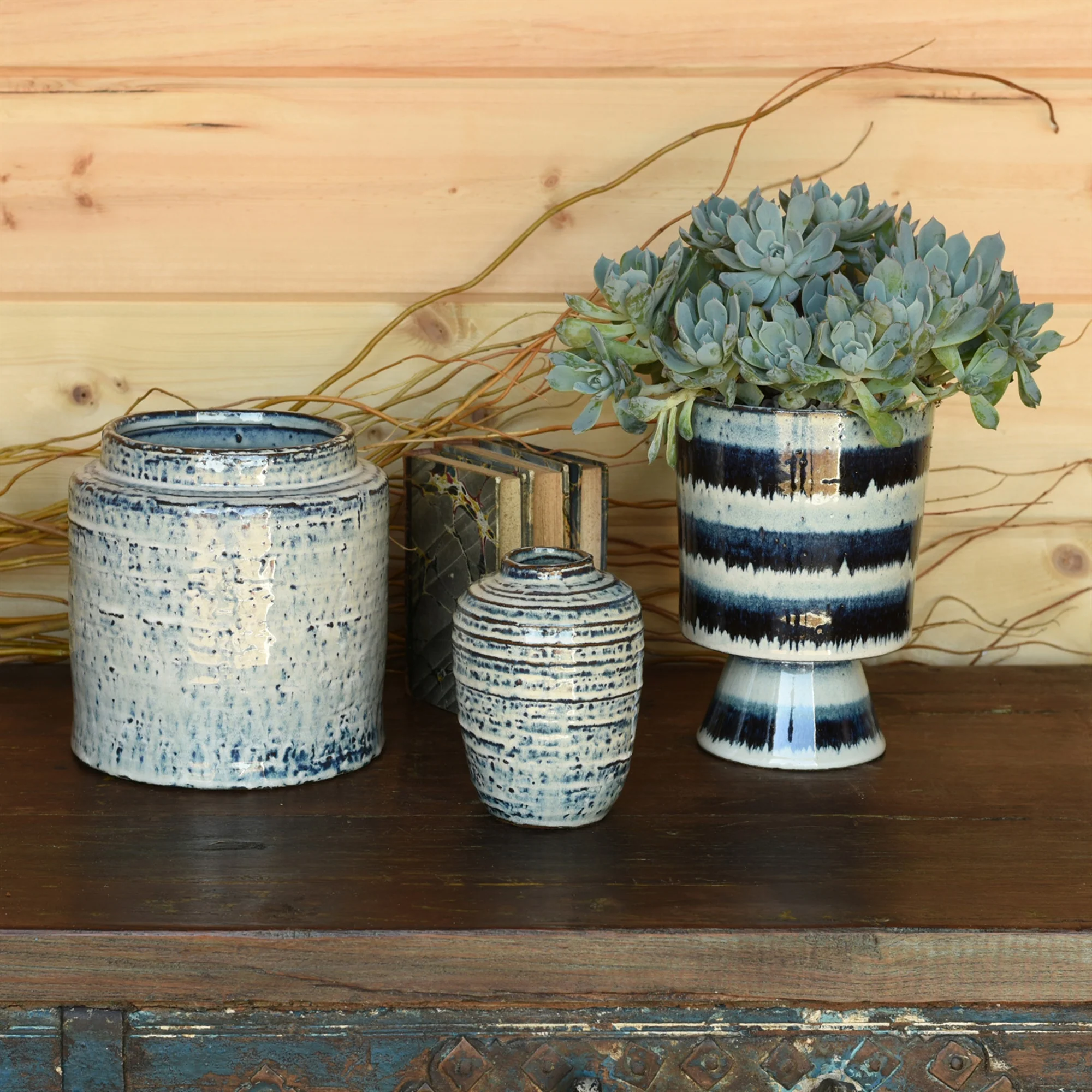 Toku Chalice, Ceramic - Indigo Stripe Set Of 2 By HomArt - Image 5