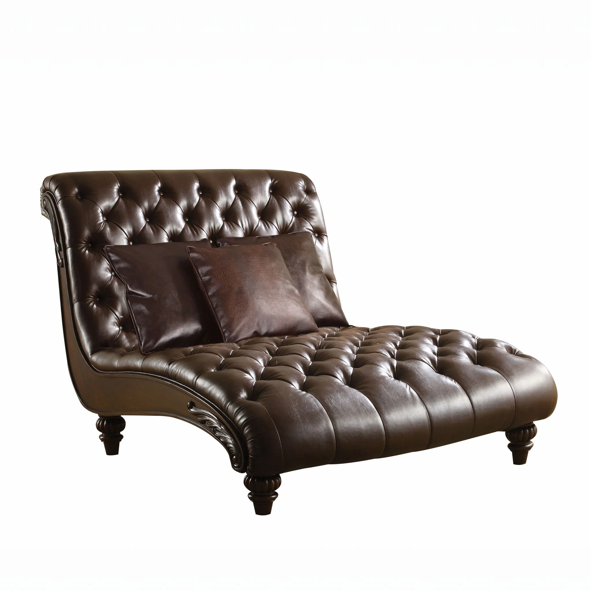 Tone Brown PU Upholstery Wood Chaise Pillows By Homeroots - Image 2