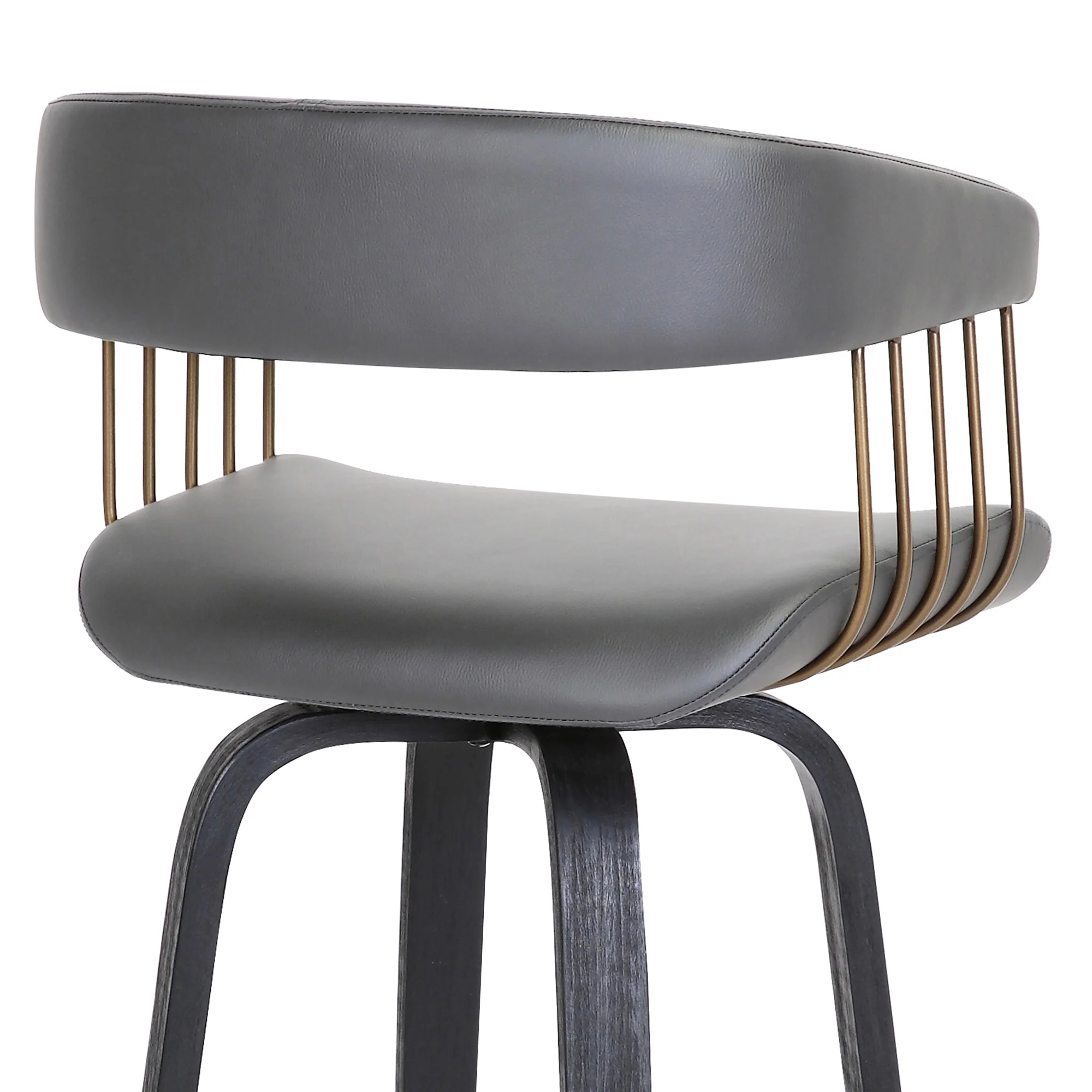 Topanga 26" Swivel Black Wood Counter Stool in Grey Faux Leather with Golden Bronze Metal By Armen Living - Image 10
