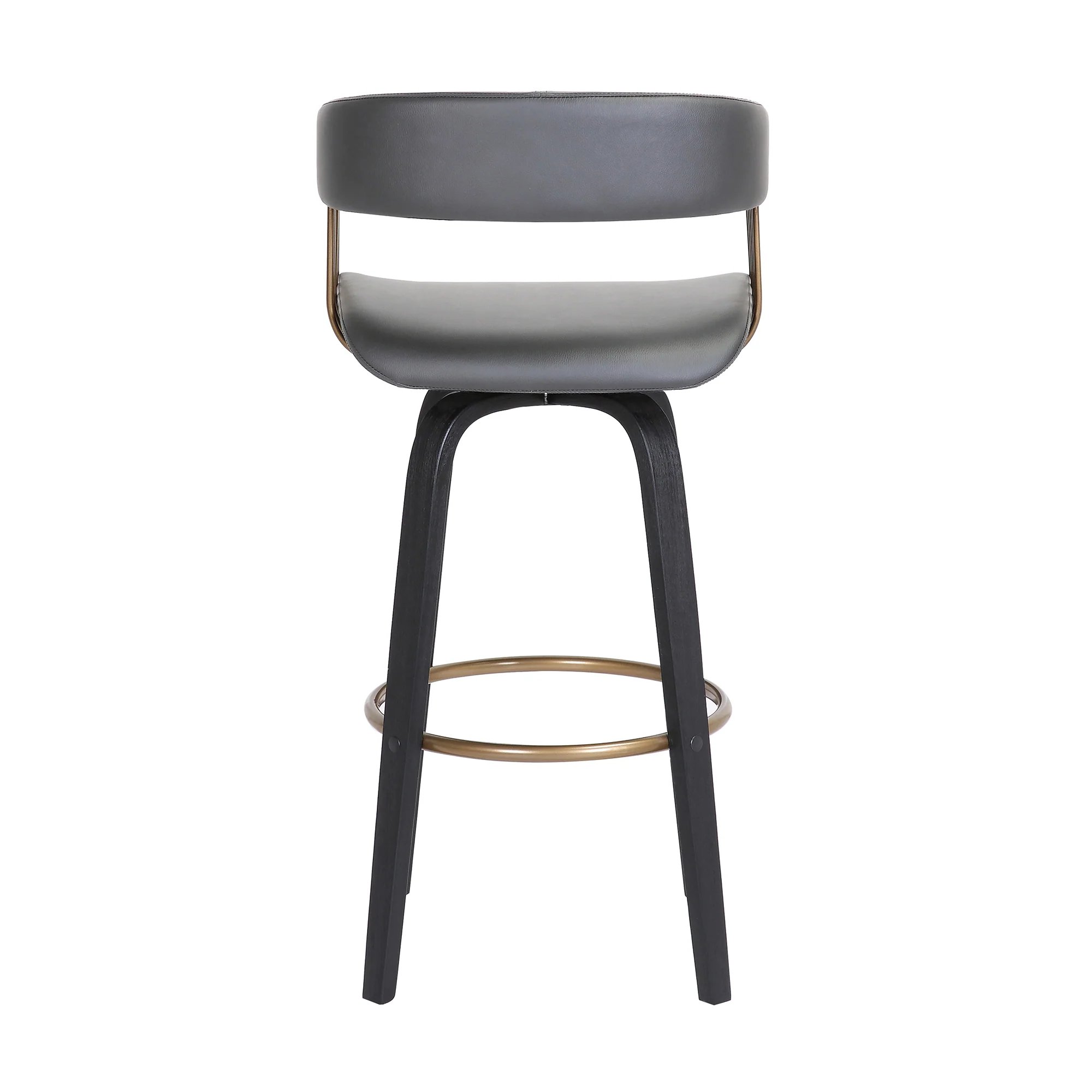 Topanga 26" Swivel Black Wood Counter Stool in Grey Faux Leather with Golden Bronze Metal By Armen Living - Image 6