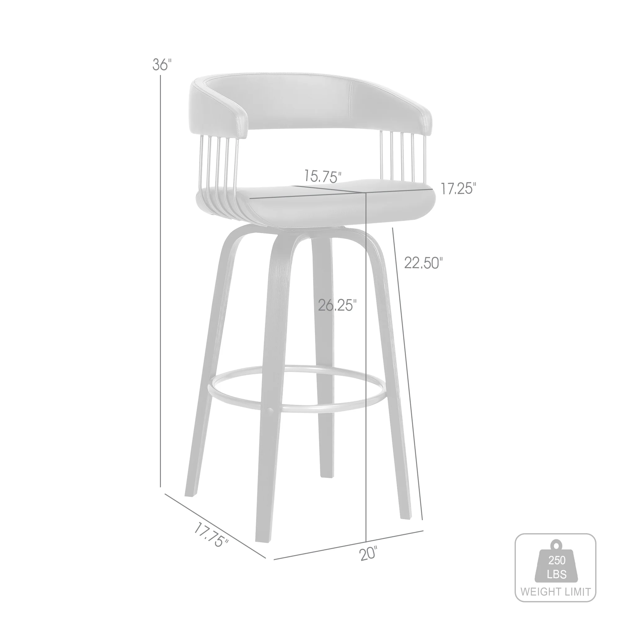 Topanga 26" Swivel Black Wood Counter Stool in Grey Faux Leather with Golden Bronze Metal By Armen Living - Image 9