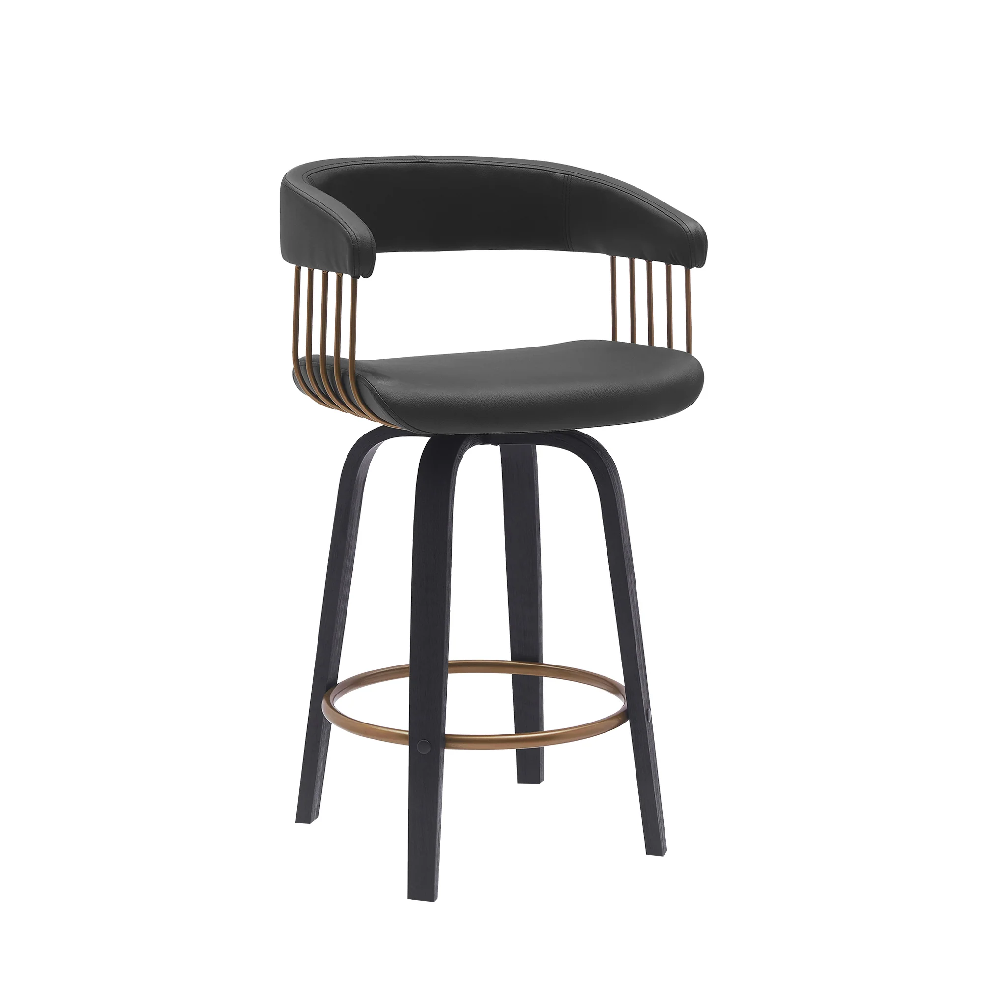 Topanga 26" Swivel Walnut Wood Counter Stool in Cream Faux Leather with Golden Bronze Metal By Armen Living - Image 10