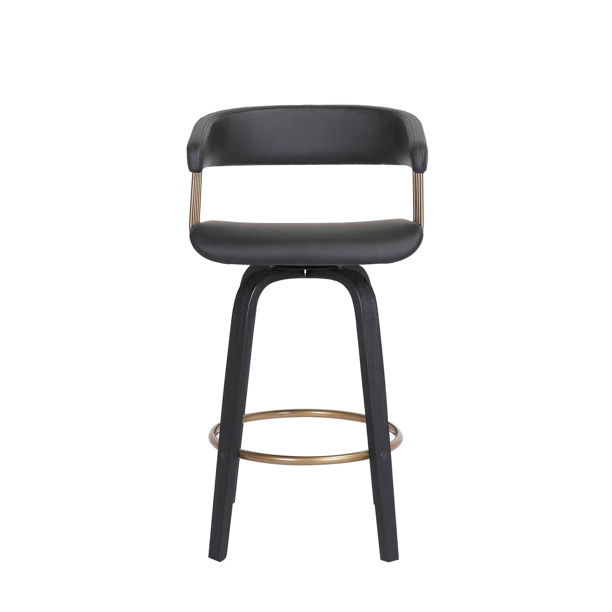 Topanga 26" Swivel Walnut Wood Counter Stool in Cream Faux Leather with Golden Bronze Metal By Armen Living - Image 11