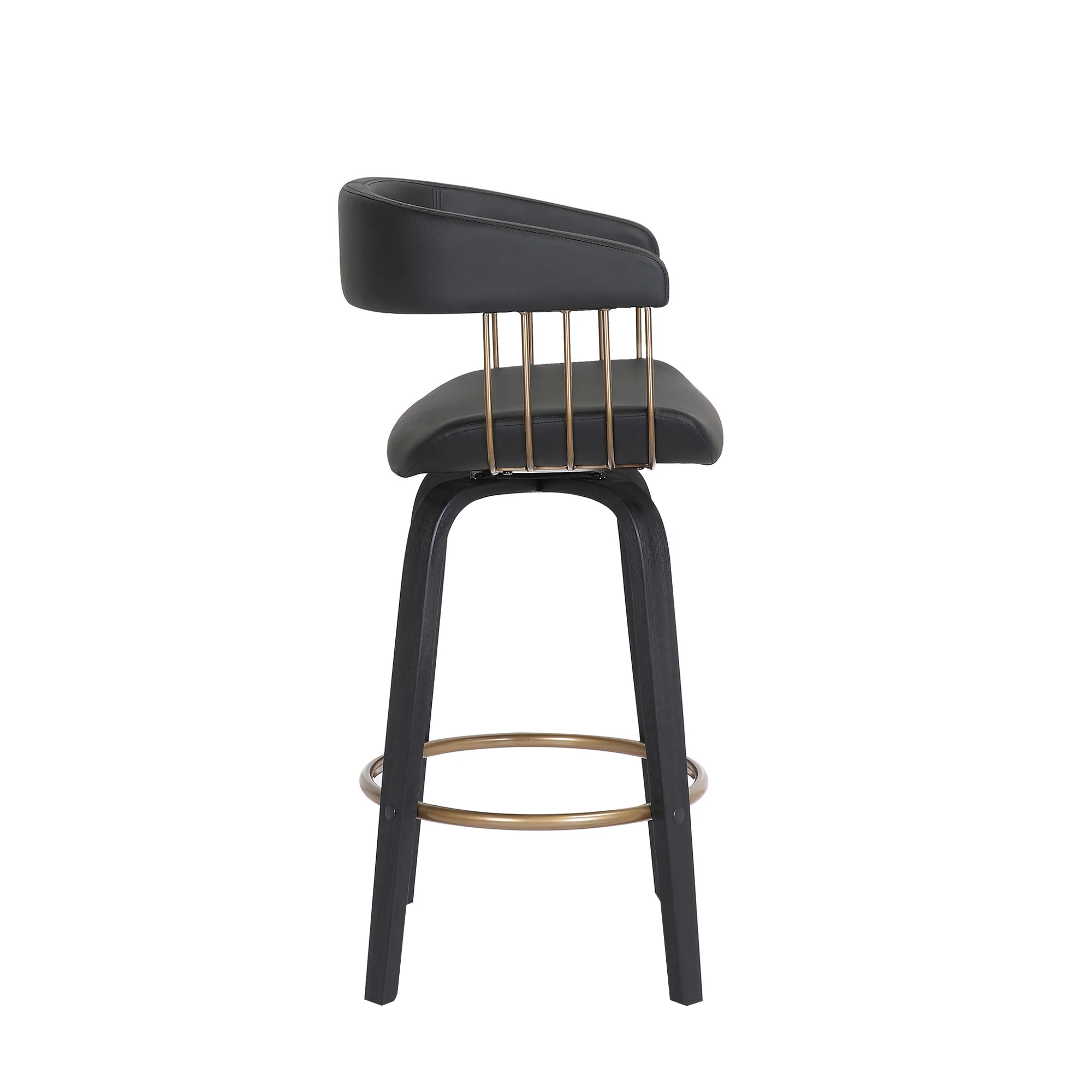 Topanga 26" Swivel Walnut Wood Counter Stool in Cream Faux Leather with Golden Bronze Metal By Armen Living - Image 12