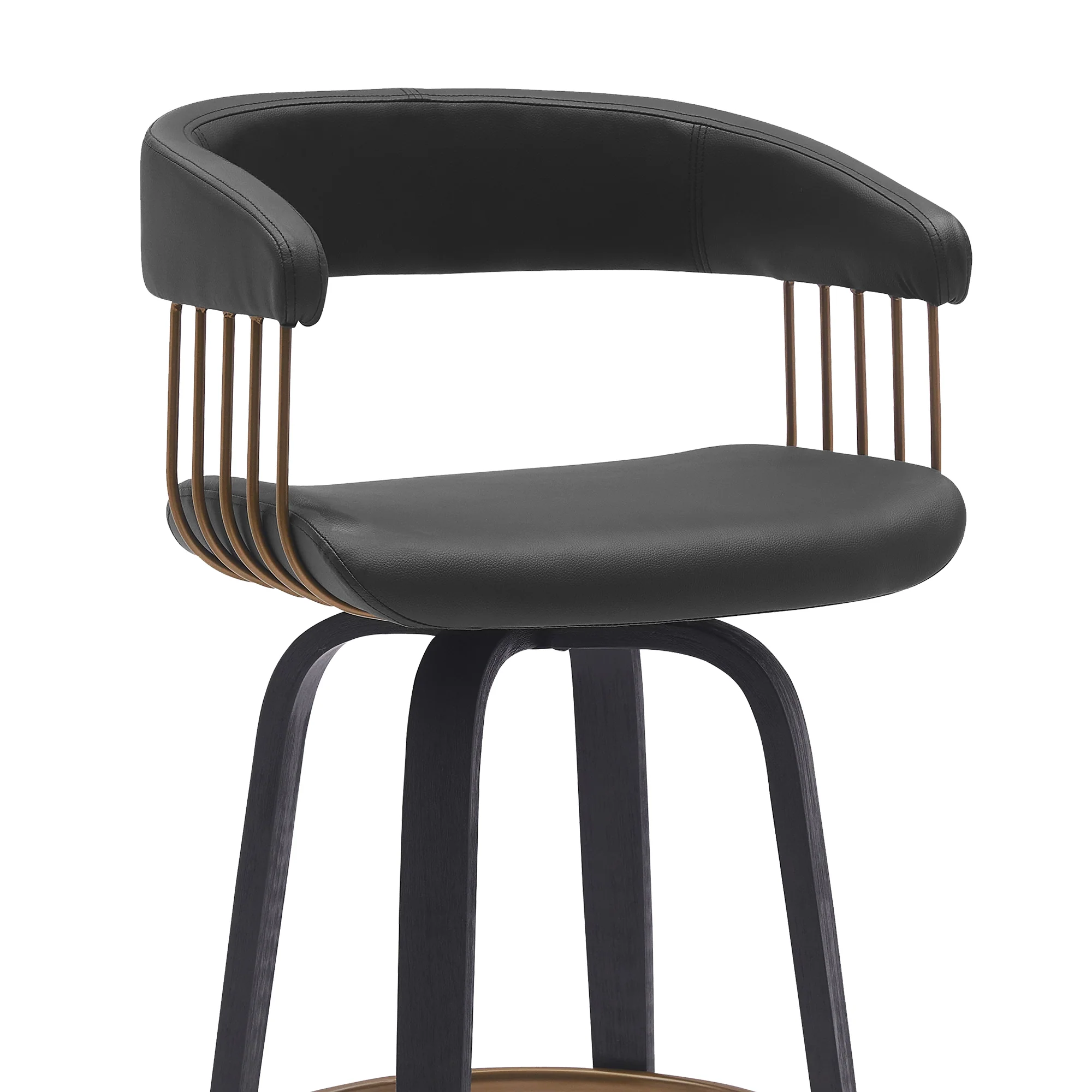 Topanga 26" Swivel Walnut Wood Counter Stool in Cream Faux Leather with Golden Bronze Metal By Armen Living - Image 13