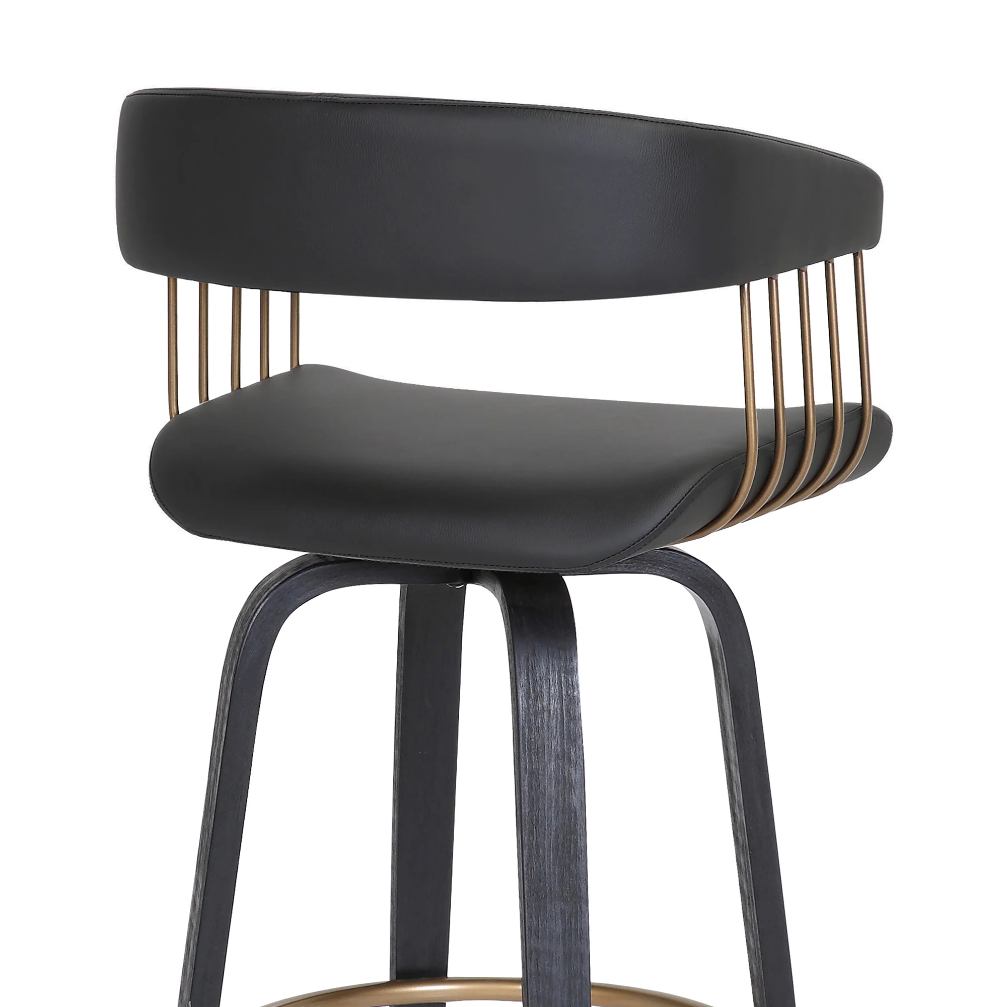 Topanga 26" Swivel Walnut Wood Counter Stool in Cream Faux Leather with Golden Bronze Metal By Armen Living - Image 14