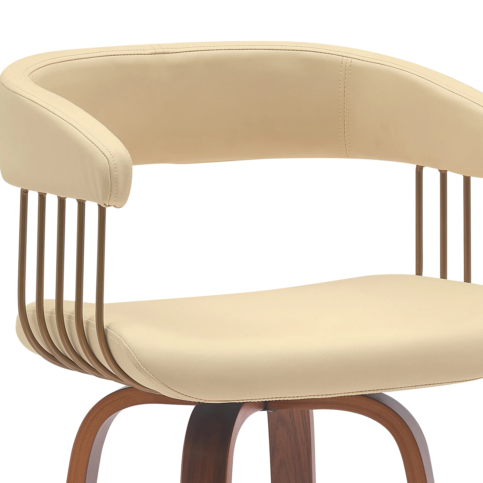Topanga 26" Swivel Walnut Wood Counter Stool in Cream Faux Leather with Golden Bronze Metal By Armen Living - Image 6