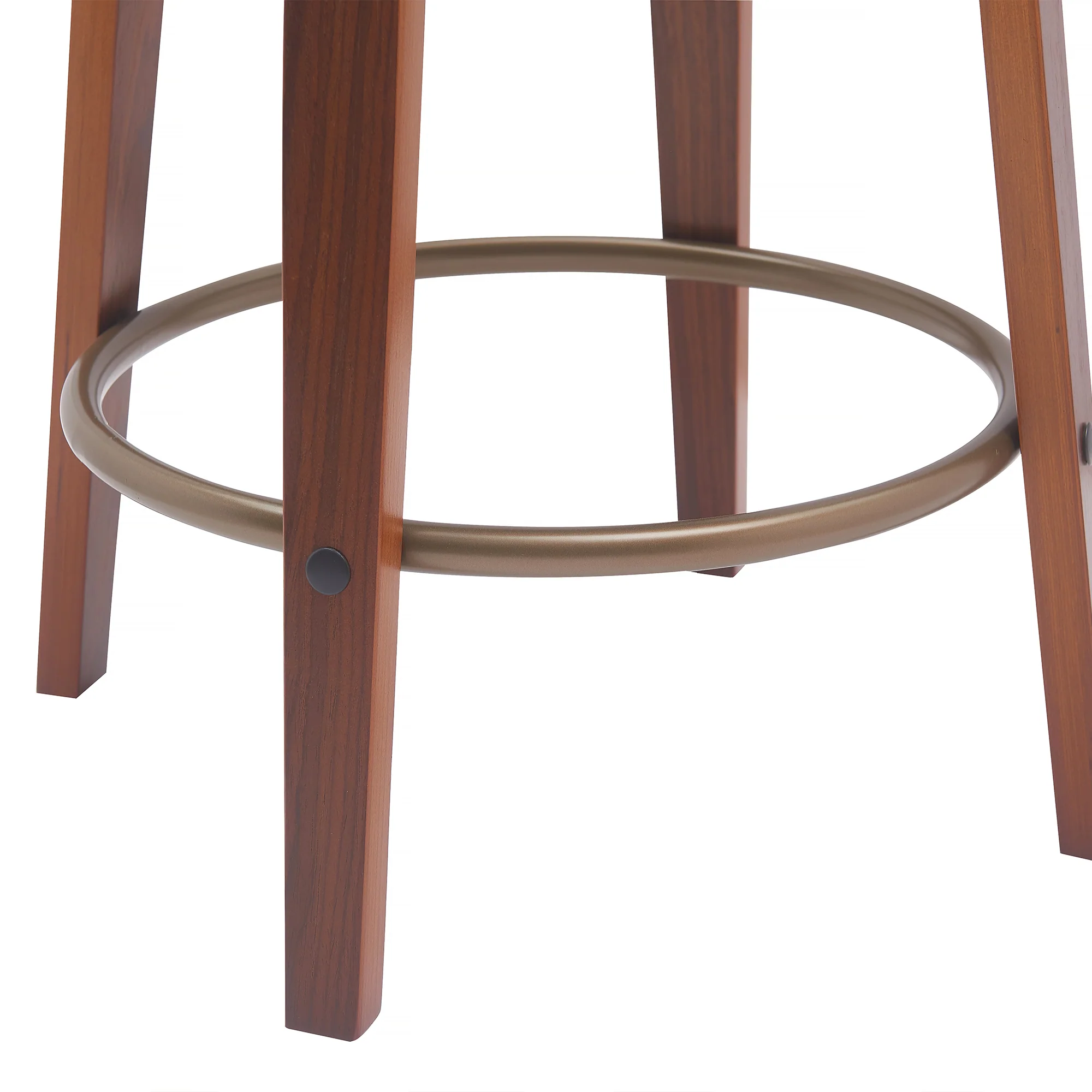 Topanga 26" Swivel Walnut Wood Counter Stool in Cream Faux Leather with Golden Bronze Metal By Armen Living - Image 8