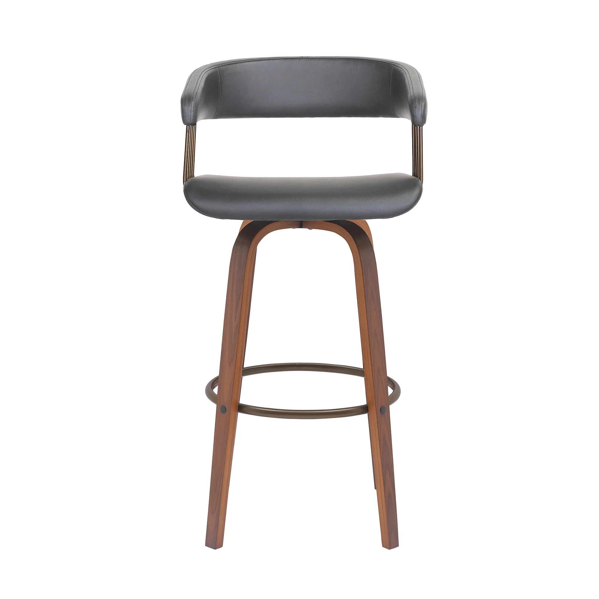 Topanga 26" Swivel Walnut Wood Counter Stool in Gray Faux Leather with Golden Bronze Metal By Armen Living - Image 3
