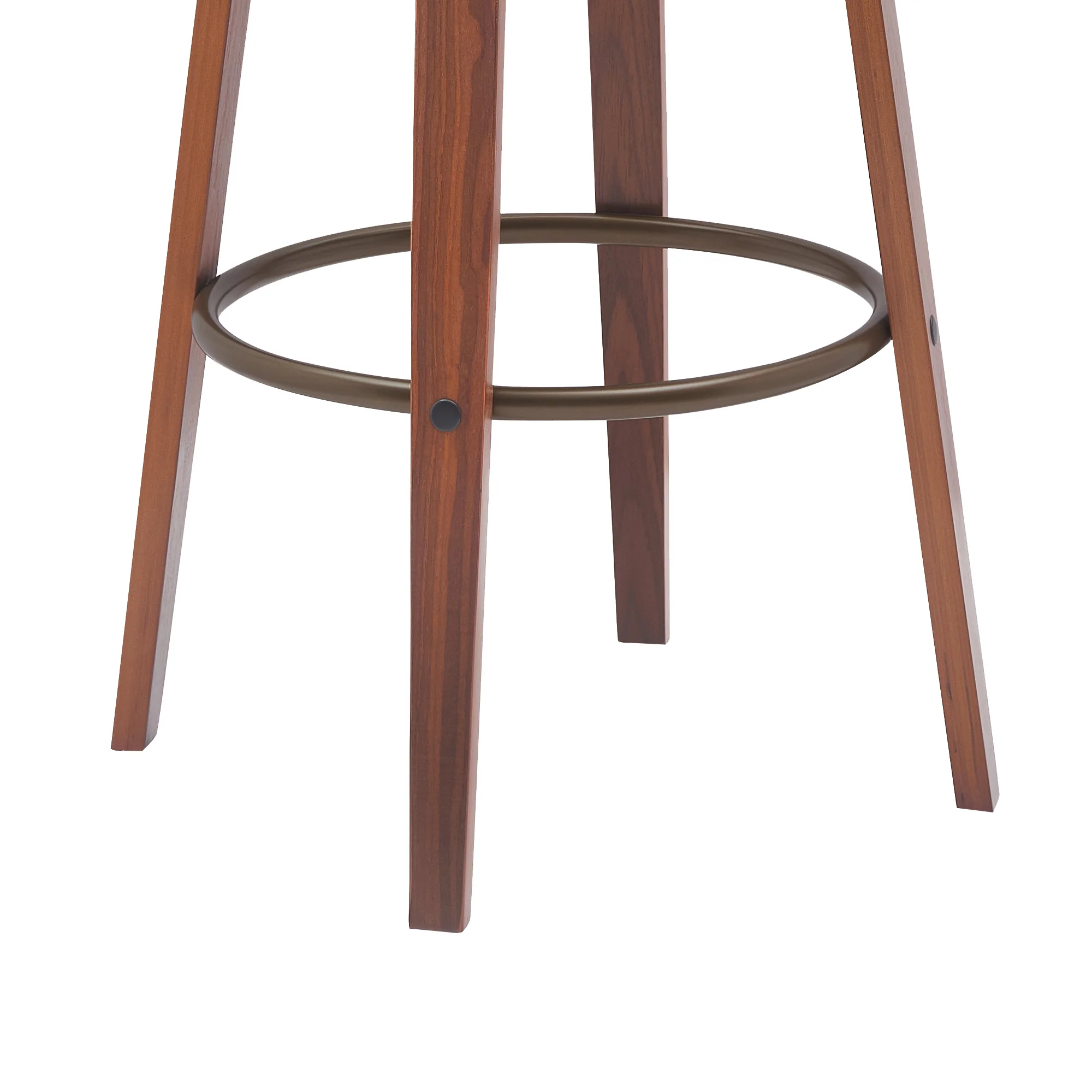 Topanga 26" Swivel Walnut Wood Counter Stool in Gray Faux Leather with Golden Bronze Metal By Armen Living - Image 7
