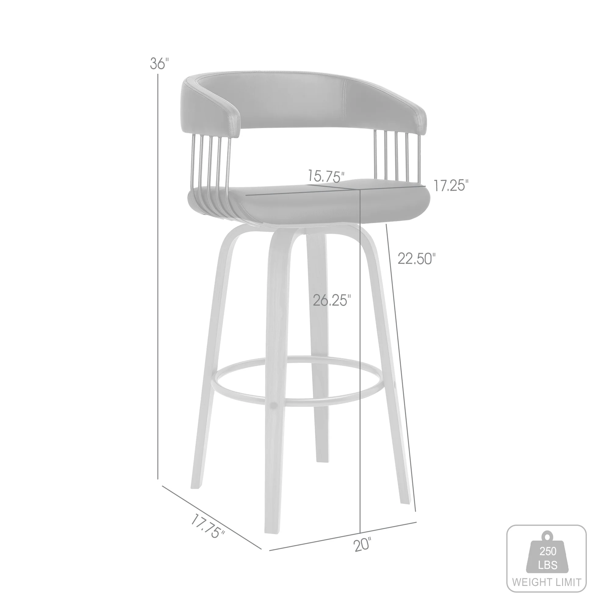 Topanga 26" Swivel Walnut Wood Counter Stool in Gray Faux Leather with Golden Bronze Metal By Armen Living - Image 8