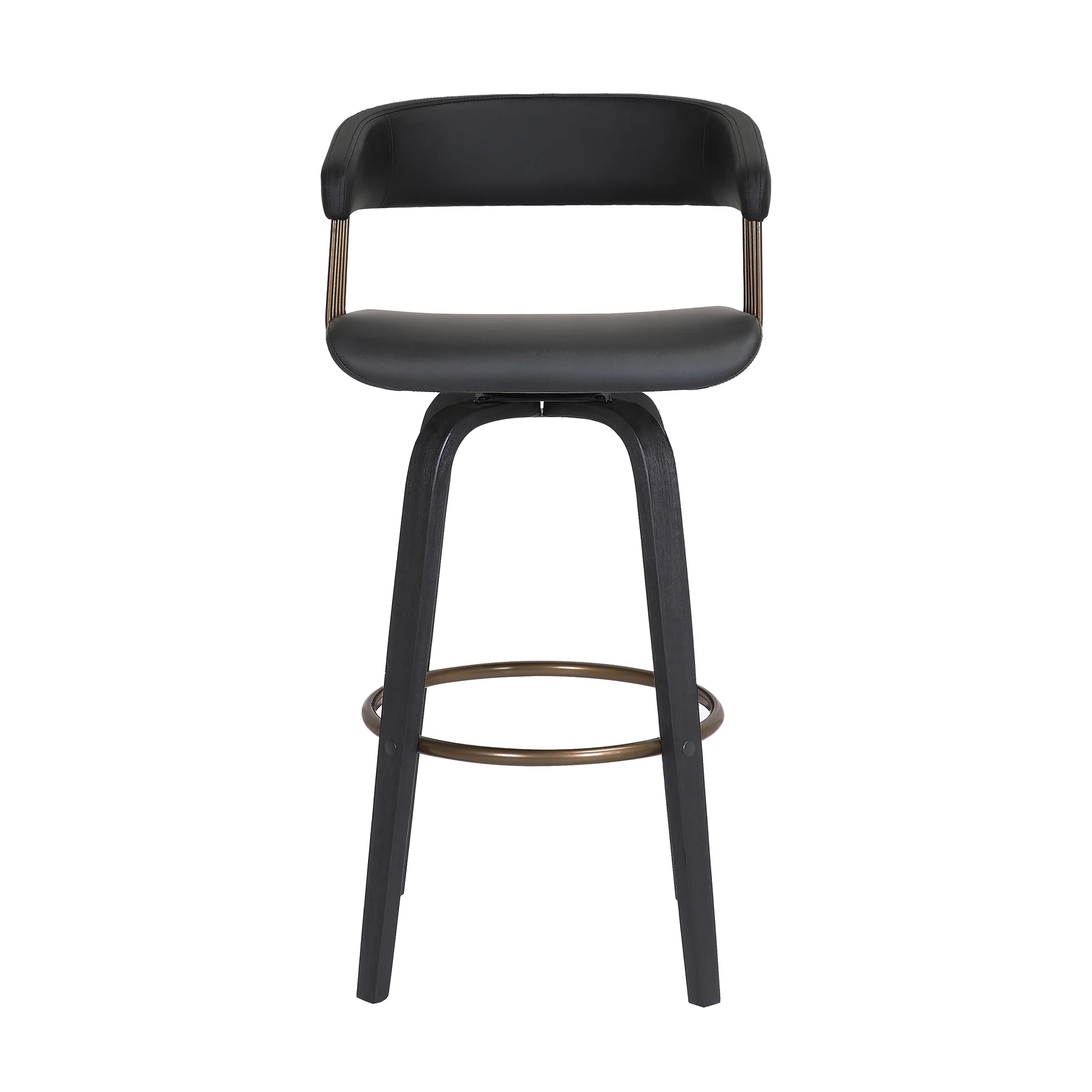 Topanga 30.5" Swivel Black Wood Bar Stool in Black Faux Leather with Golden Bronze Metal By Armen Living - Image 3