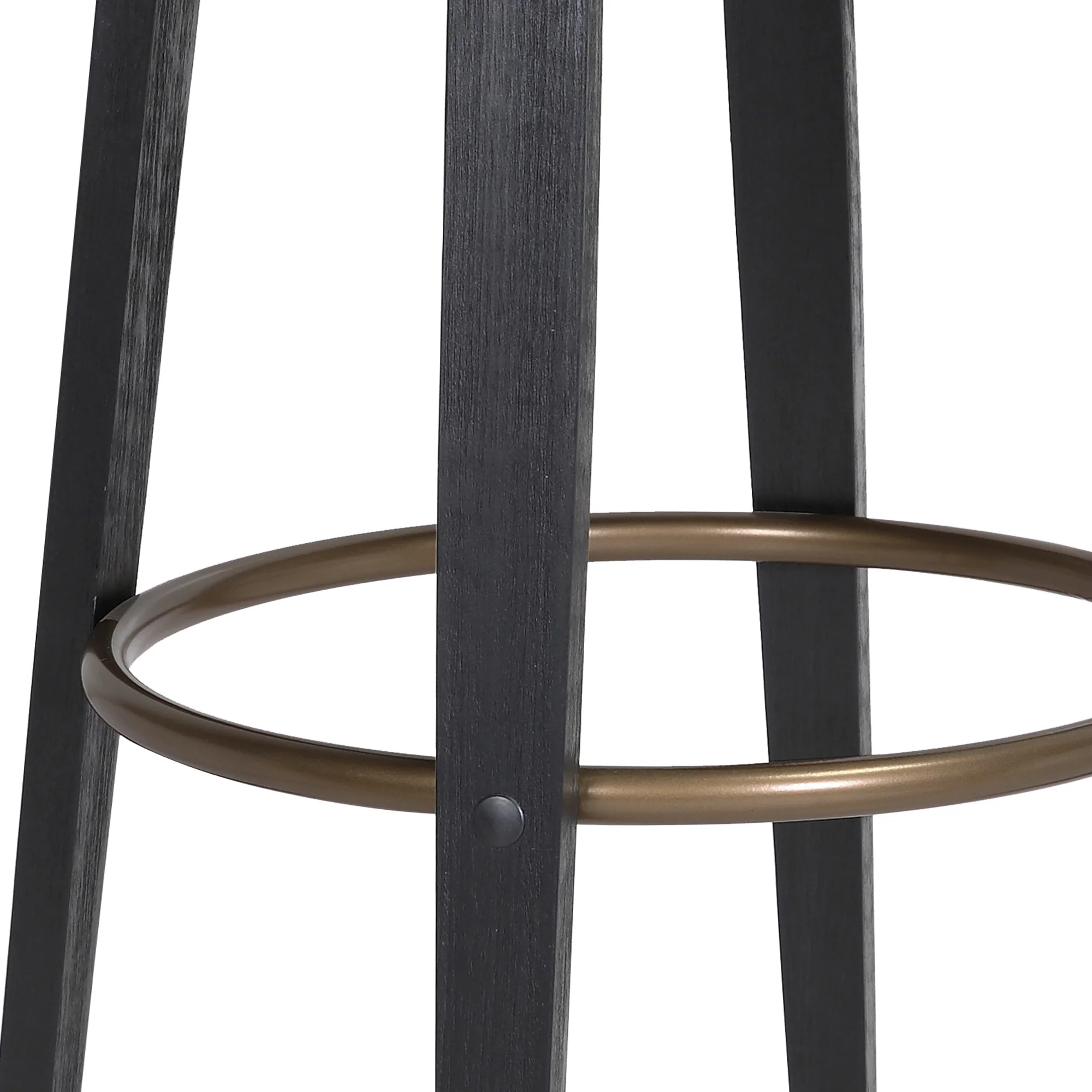Topanga 30.5" Swivel Black Wood Bar Stool in Black Faux Leather with Golden Bronze Metal By Armen Living - Image 9