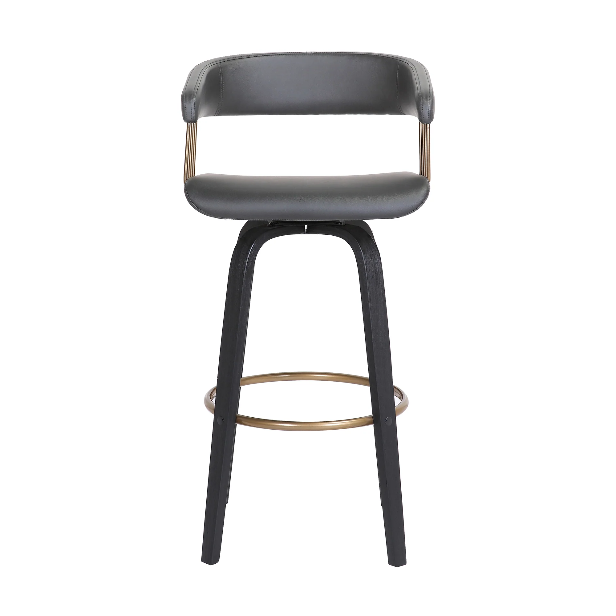 Topanga 30.5" Swivel Black Wood Bar Stool in Grey Faux Leather with Golden Bronze Metal By Armen Living - Image 3