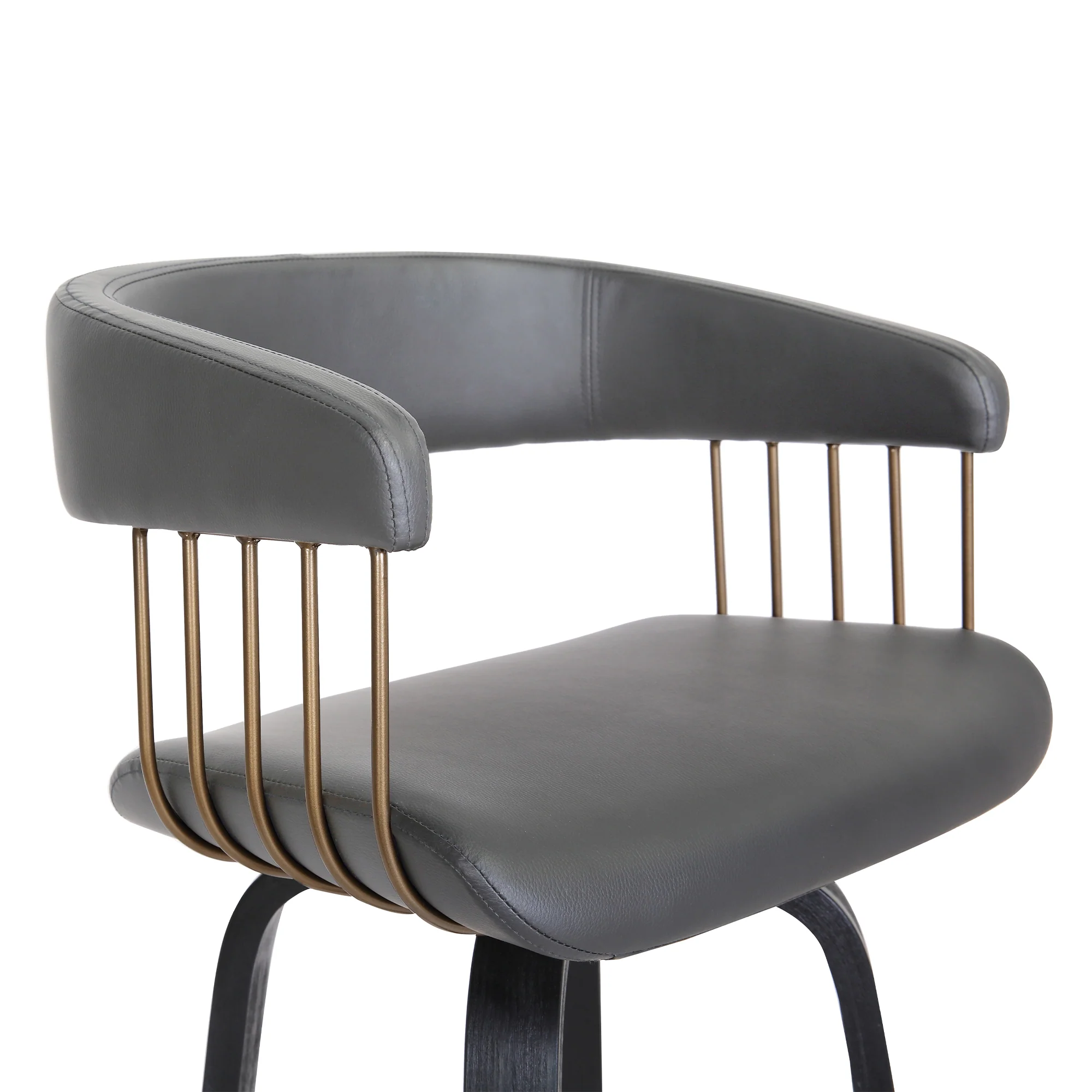 Topanga 30.5" Swivel Black Wood Bar Stool in Grey Faux Leather with Golden Bronze Metal By Armen Living - Image 7